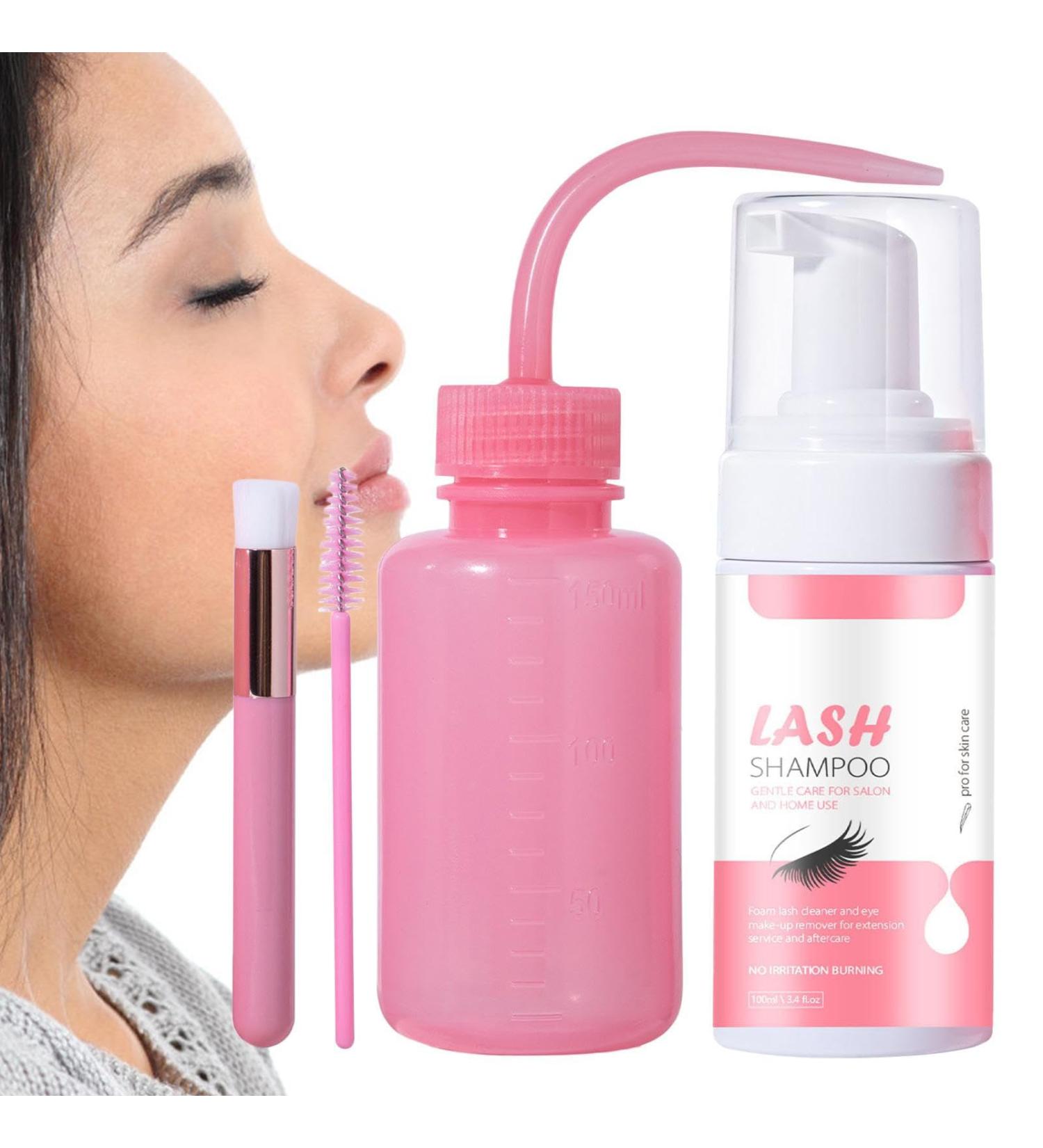 Eyelash Extension Shampoo - 100ml Foaming Eyelash Cleanser Soft Brush and Rinse Bottle | Light Foaming Eyelash Wash Eye Cleansing Kit - Buy Online on GoSupps.com