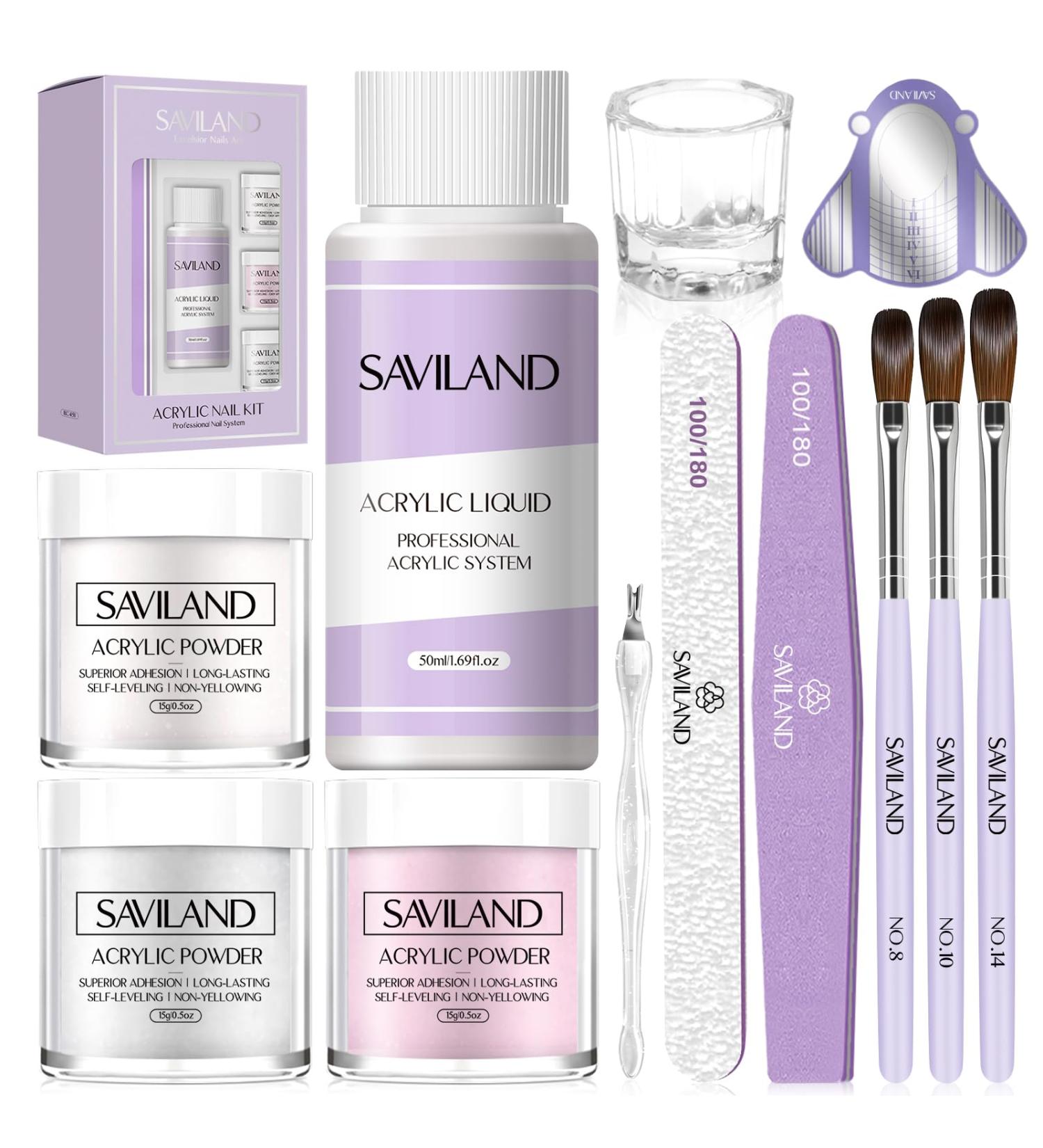 SAVILAND Acrylic Nail Kit for Beginners | Professional 15g Acrylic Powder & Liquid Monomer Set | Complete Acrylic Nail Brush & Forms | Perfect Gift for Nail Art Enthusiasts - Buy Online on GoSupps.com