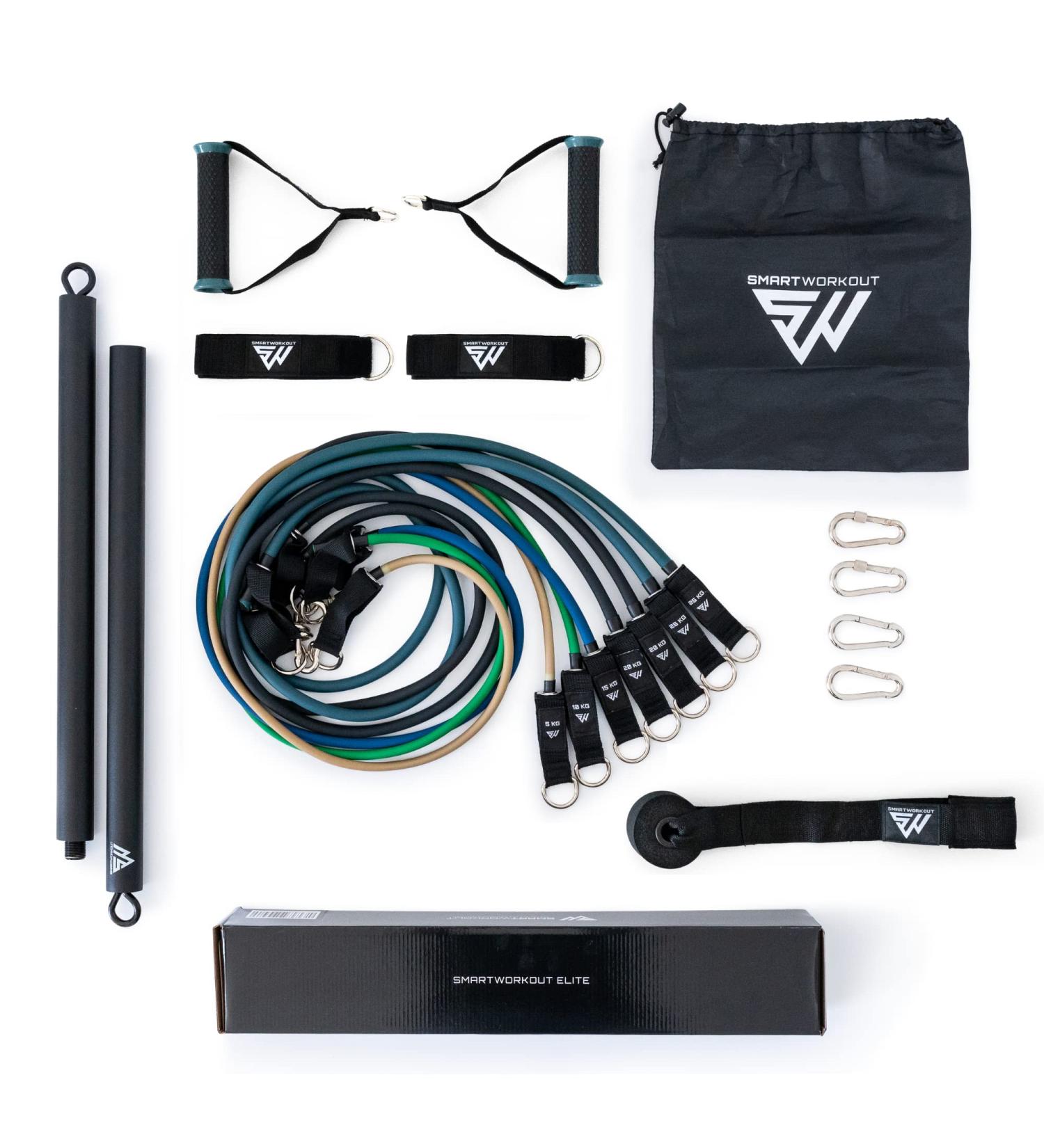 SmartWorkout Professional Resistance Bands Set - Complete 19-Piece Strength Training Package (120 kg) with Rod Door Anchor & Training Program - Buy Online on GoSupps.com