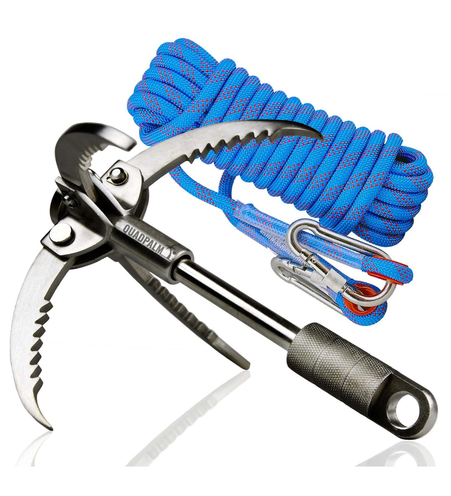 QUADPALM Grappling Hook and Rope 10M (32ft) - Multifunctional Heavy Duty Survival Gear - Stainless Steel Folding Claws - Blue - Buy Online on GoSupps.com
