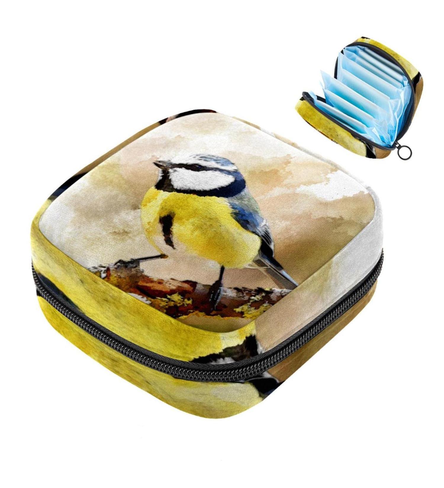 Stylish Menstruation Pad Bag with Zipper - Women's Tampon & Napkin Collection Bag (Bird & Forest Animal Design) - Ideal for Girls - Buy Online on GoSupps.com