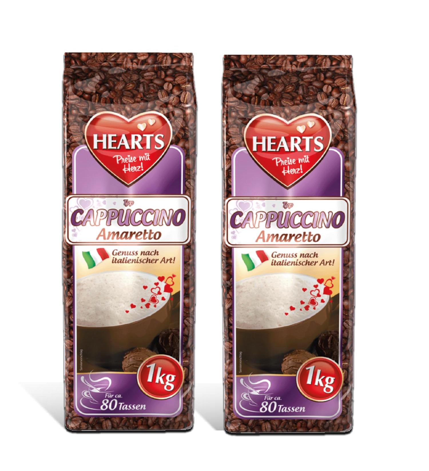 Hearts Cappuccino Amaretto Pack of 2 (2 x 1 kg) instant powder soluble coffee powder 160 cups - Buy Online on GoSupps.com