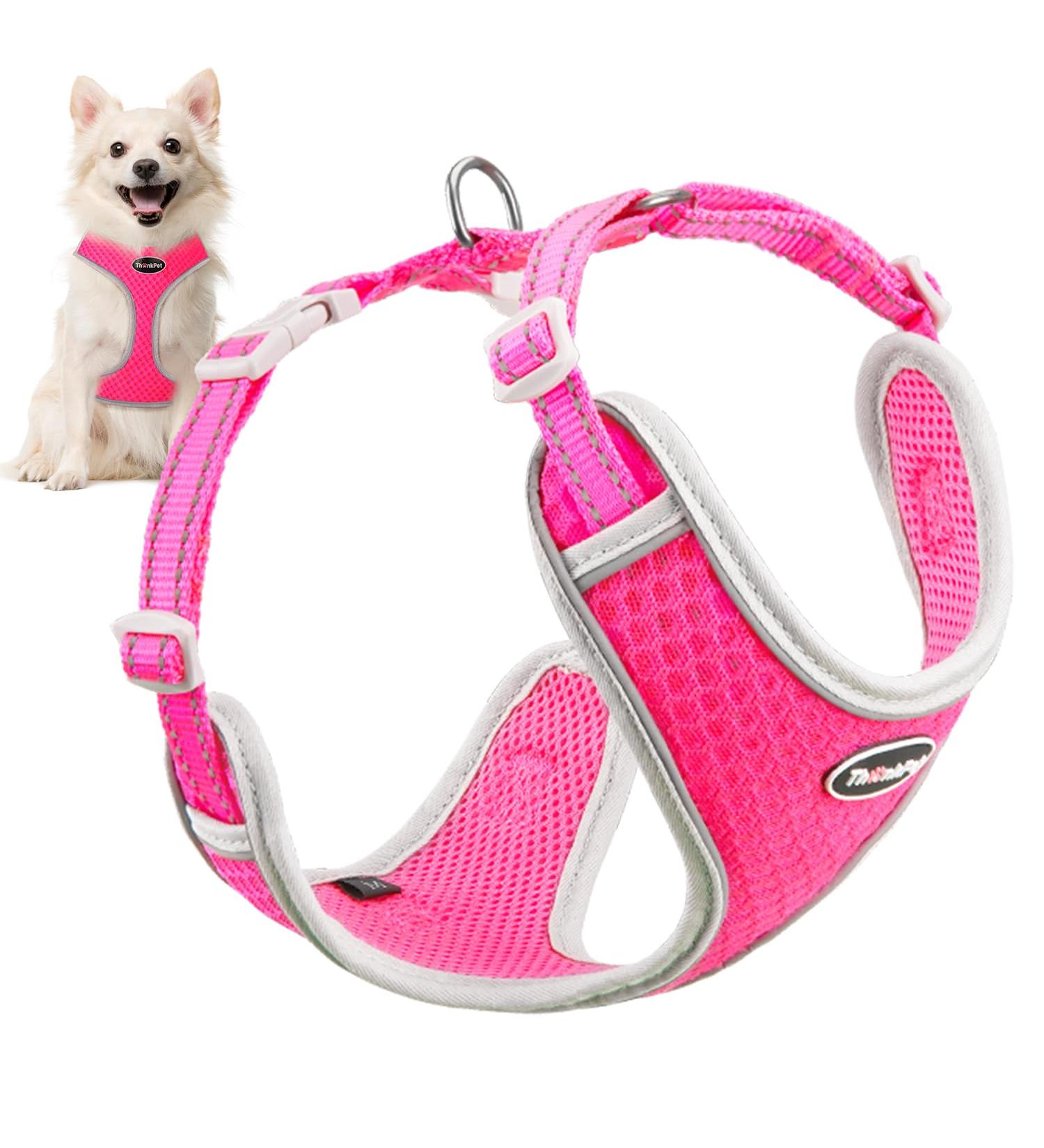 Thinkpet No-Pull Dog Harness Leash Set | Breathable Adjustable Safety Harness for Small Medium Large Dogs | Padded Reflective Running Harness (1 Pack) - Rose - Buy Online on GoSupps.com
