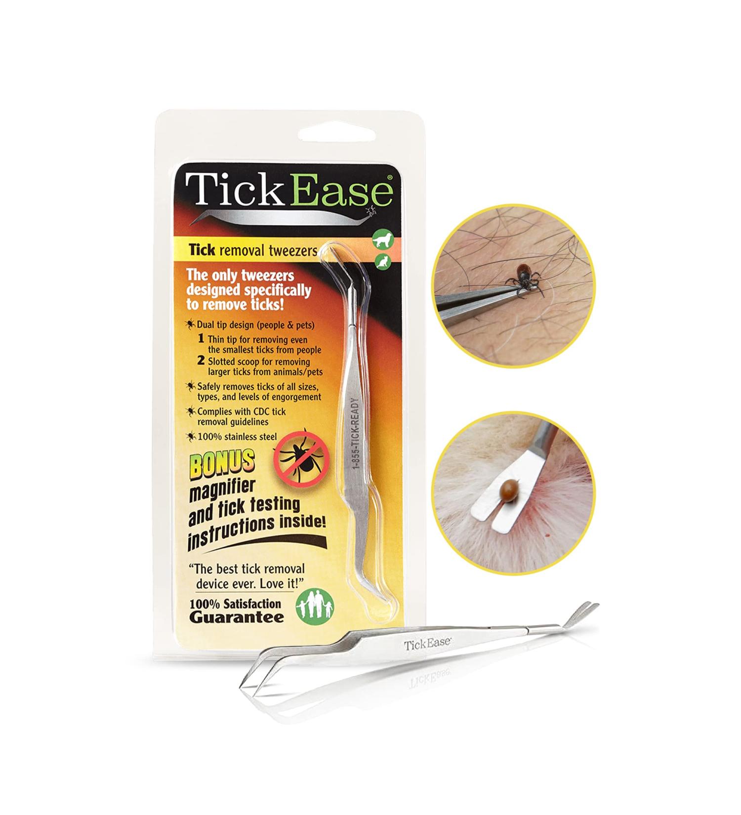 TickEase Dual-Tipped Tick Remover Tool for Humans & Pets - Tick Tweezers with Magnifier & Testing Instructions - Buy Online on GoSupps.com