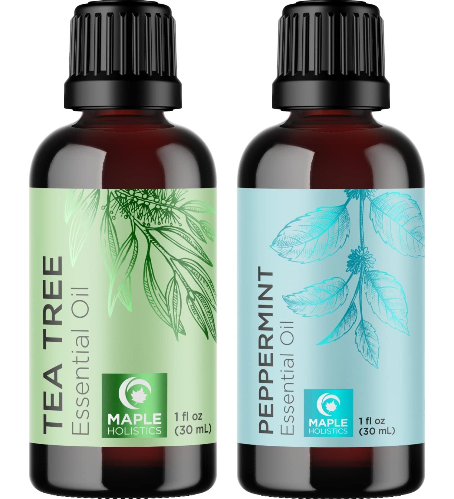 Pure Peppermint and Tea Tree Hair Oils Set - 1 Fl Oz for Hair Growth and Skin Care - Buy Online on GoSupps.com