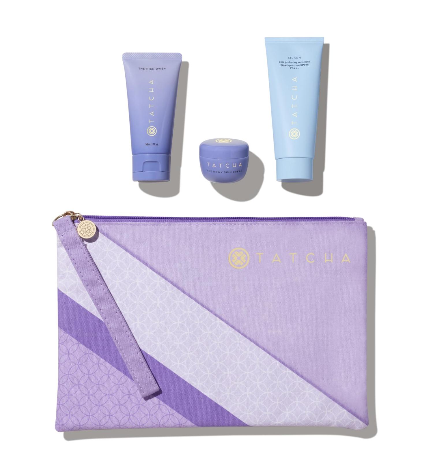 TATCHA Dewy Summer Essentials | Hydrated Skin Mini Set | Mini Dewy Skin Cream Rice Wash & Silken SPF | $110 Value - Buy Online on GoSupps.com