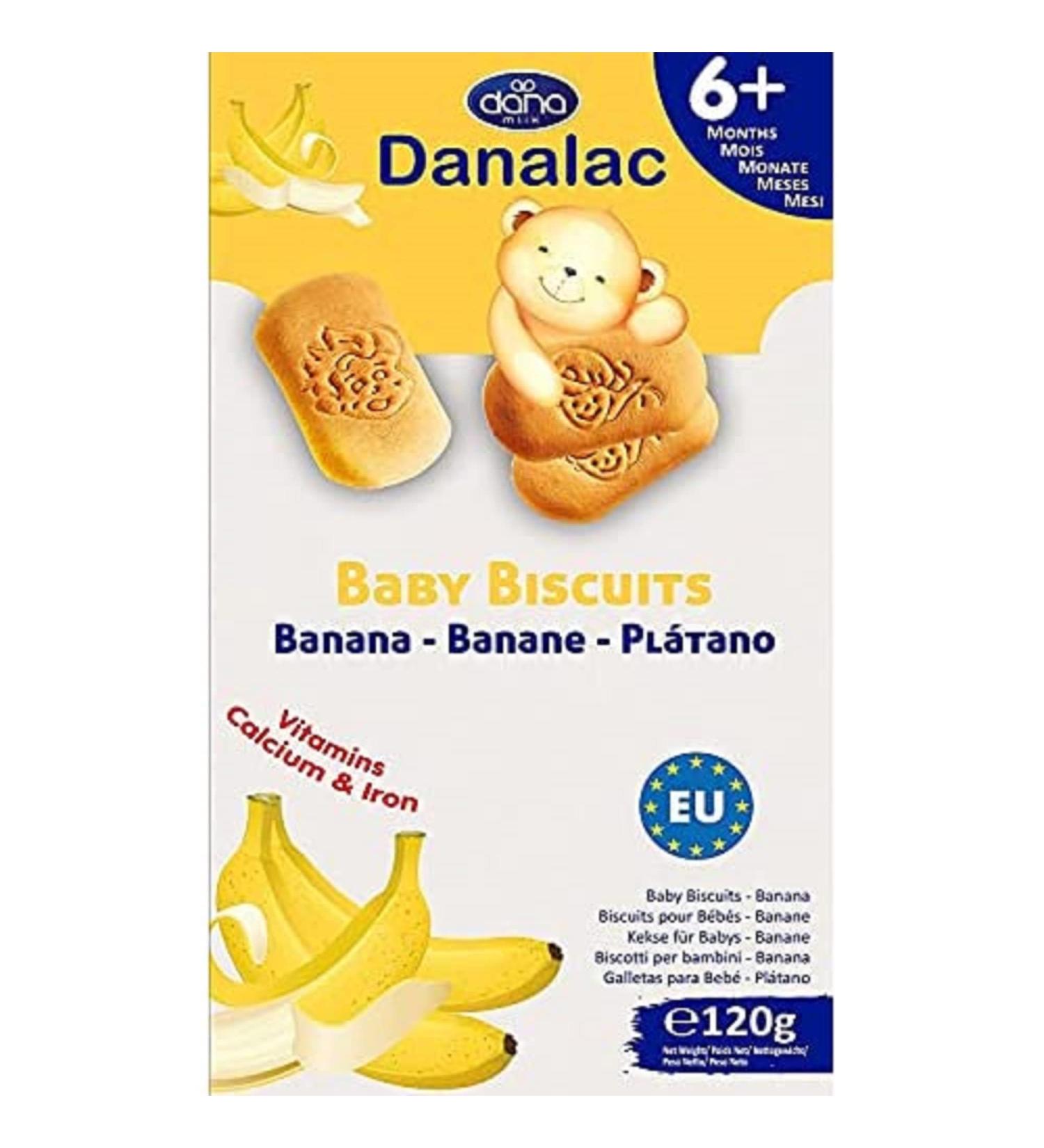 Danalac Banana Baby Biscuits - Finger Food Snack for Toddlers 6+ Months - 120g Pack (1) with Calcium, Iron, and Vitamins - Buy Online on GoSupps.com