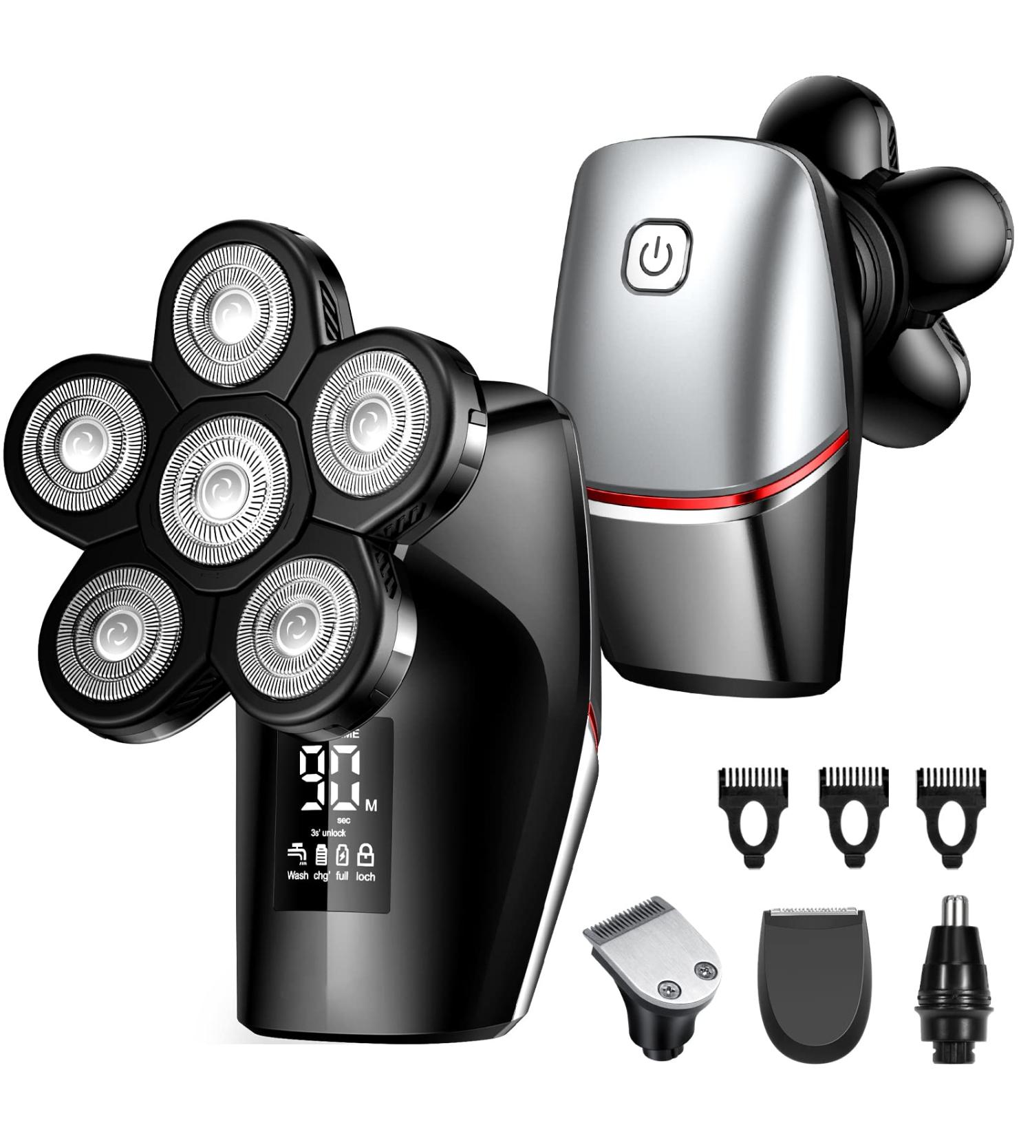 ATEEN 6D Rotary Head Shaver for Bald Men - Rechargeable Electric Razor with LED Display - Waterproof Grooming Kit (Red) - Buy Online on GoSupps.com