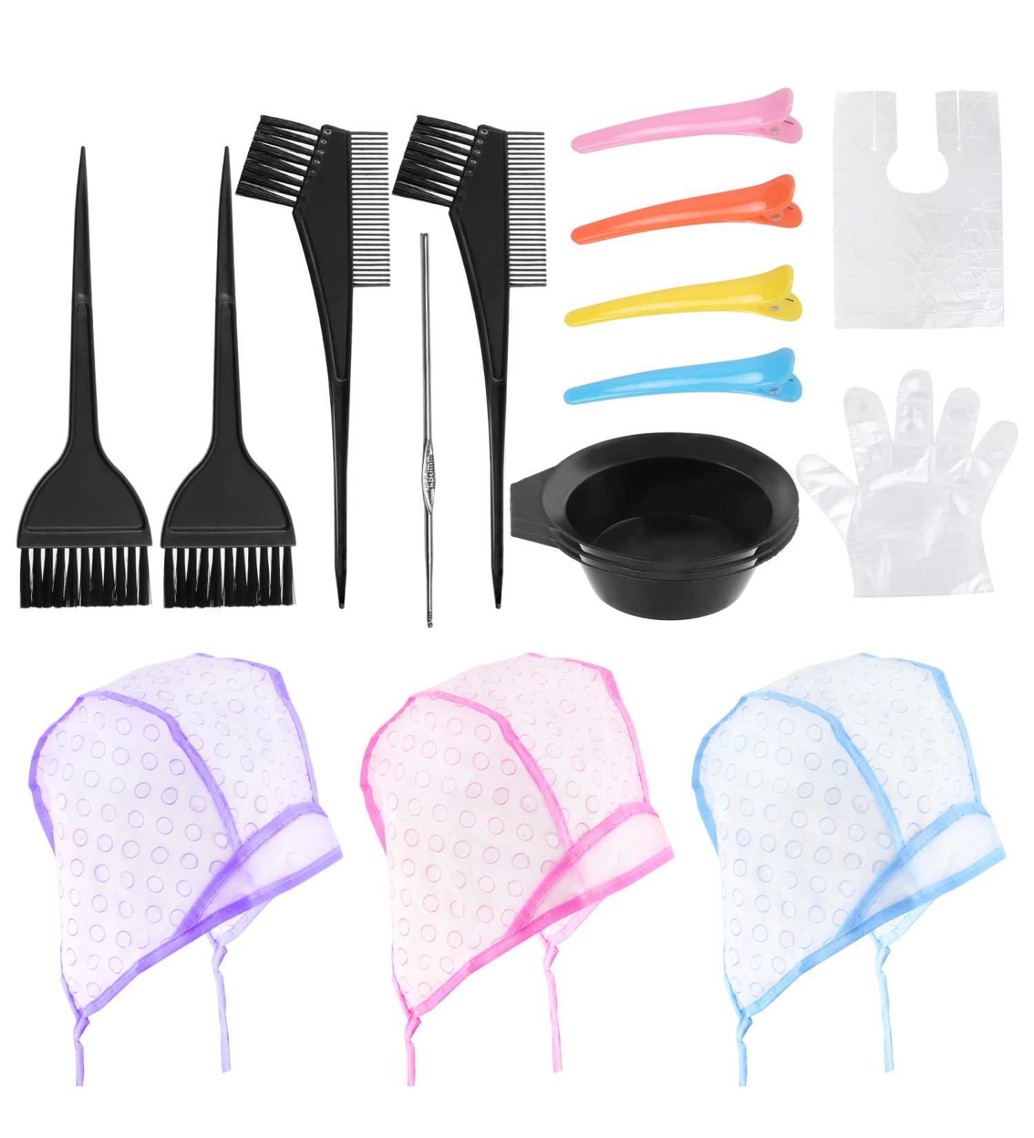 Rustark 22Pcs Hair Coloring Dyeing Kit - Hair Coloring Caps, Styling Tools, Gloves, Dye Brush, Mixing Bowl, Angled Comb, Clips - DIY Salon Dyeing at Home - Buy Online on GoSupps.com