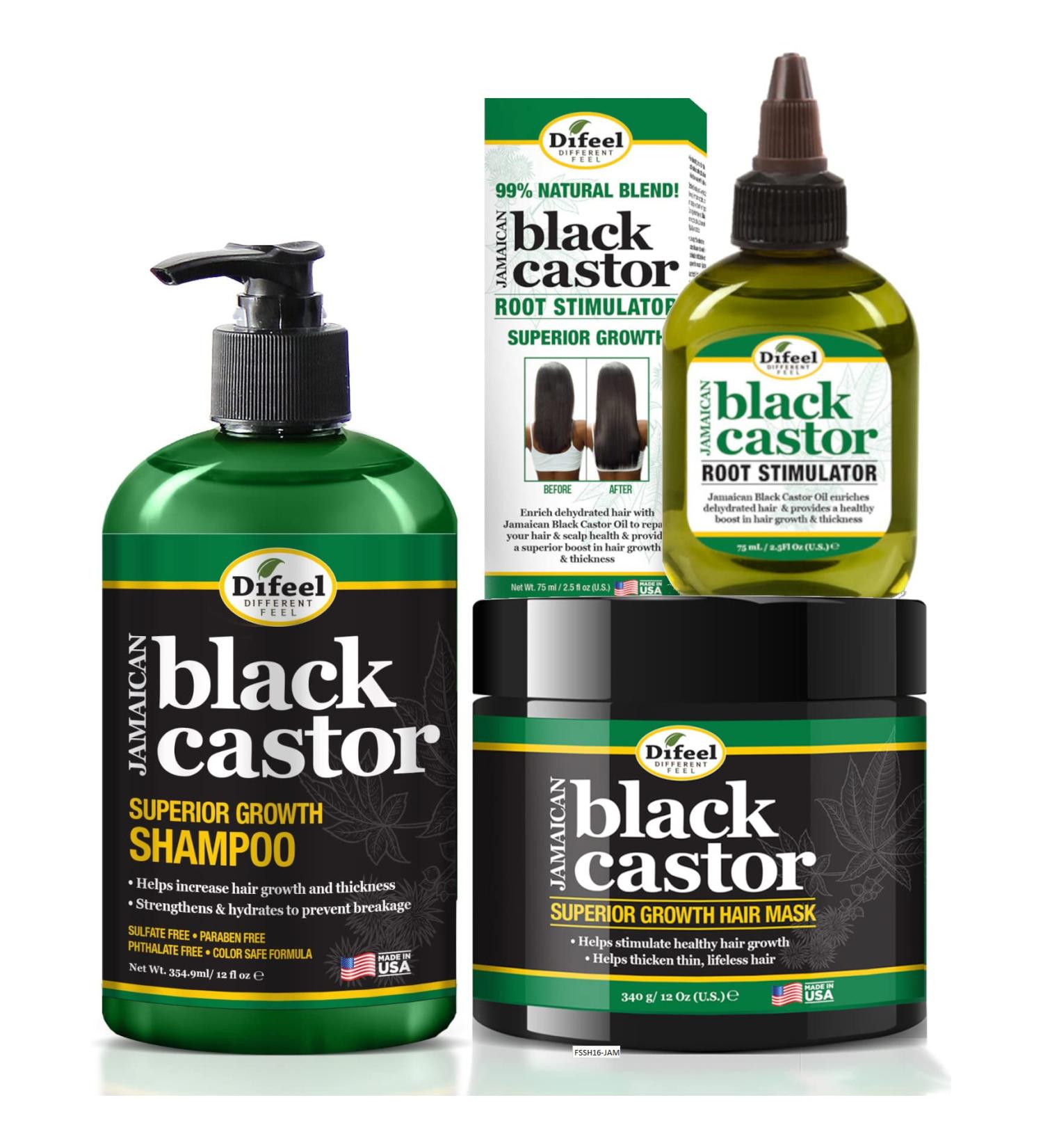 Difeel Jamaican Black Castor Superior Growth Hair Care Set - Shampoo, Hair Mask & Root Stimulator - 3-Piece Set - Buy Online on GoSupps.com