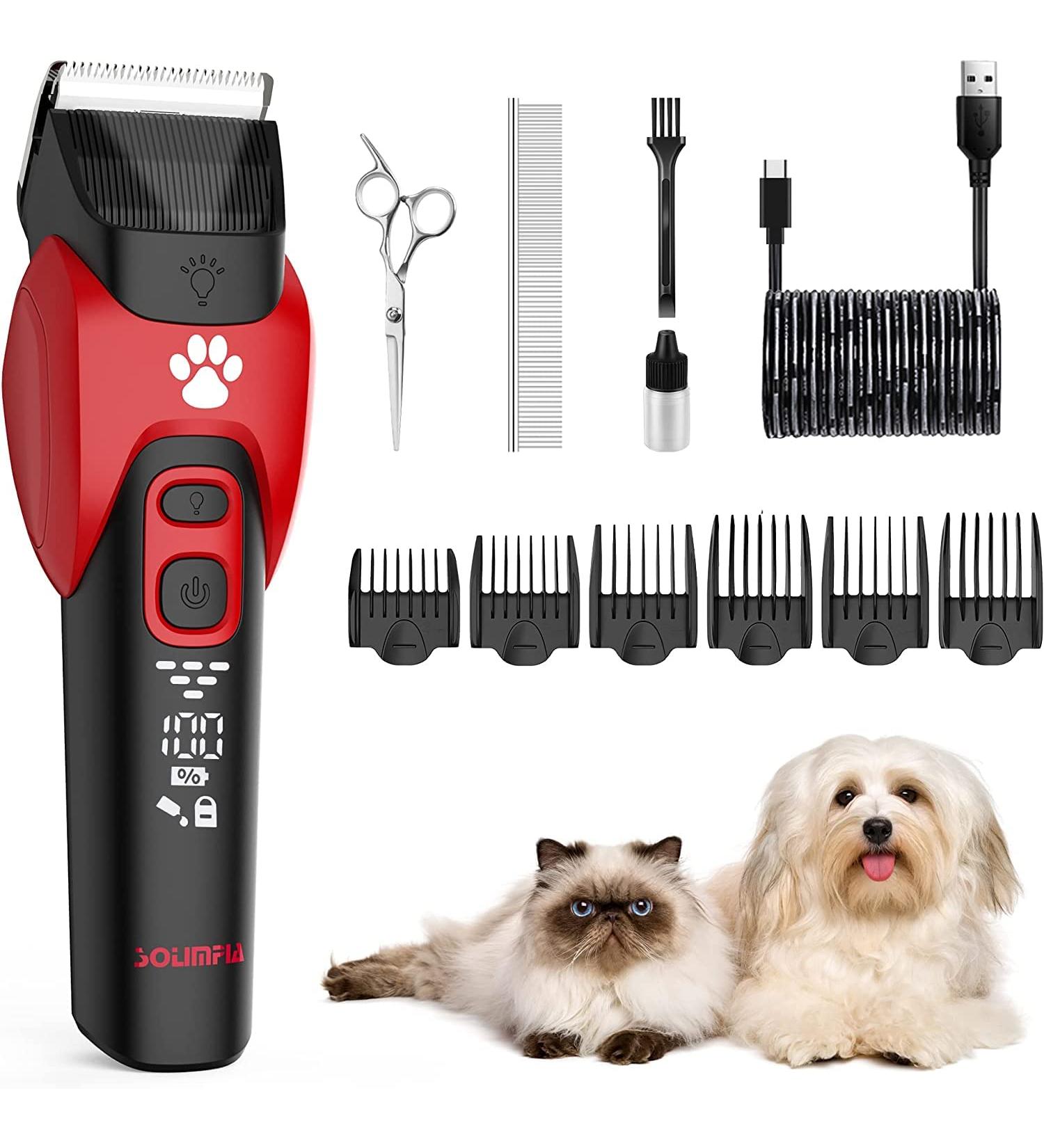Solimpia Pet Clippers - Rechargeable Cordless Grooming Trimmer Kit for Dogs and Cats | Low Noise Professional Pet Hair Shaver Set - Buy Online on GoSupps.com