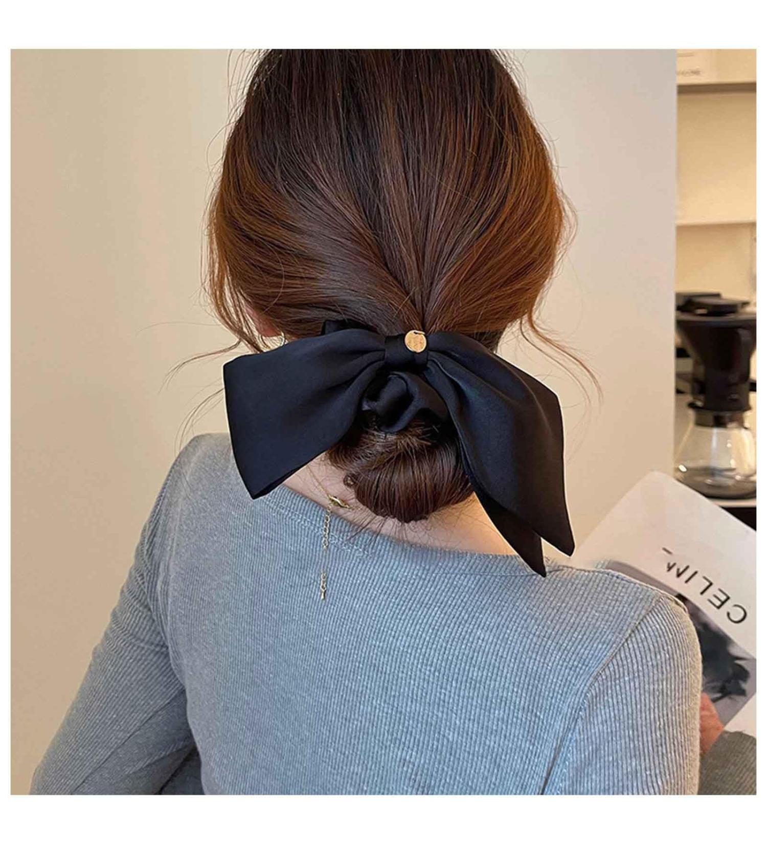 Dervivea Vintage Ribbon Bow Hair Tie Scrunchies Black Satin Hair Scrunchies Ribbon Bunny Ear Hair Rope Silk Elastic Hair Tiew Bowknot Ponytail Holder Hair Ties Decorative Hair Accessories for Women - Buy Online on GoSupps.com