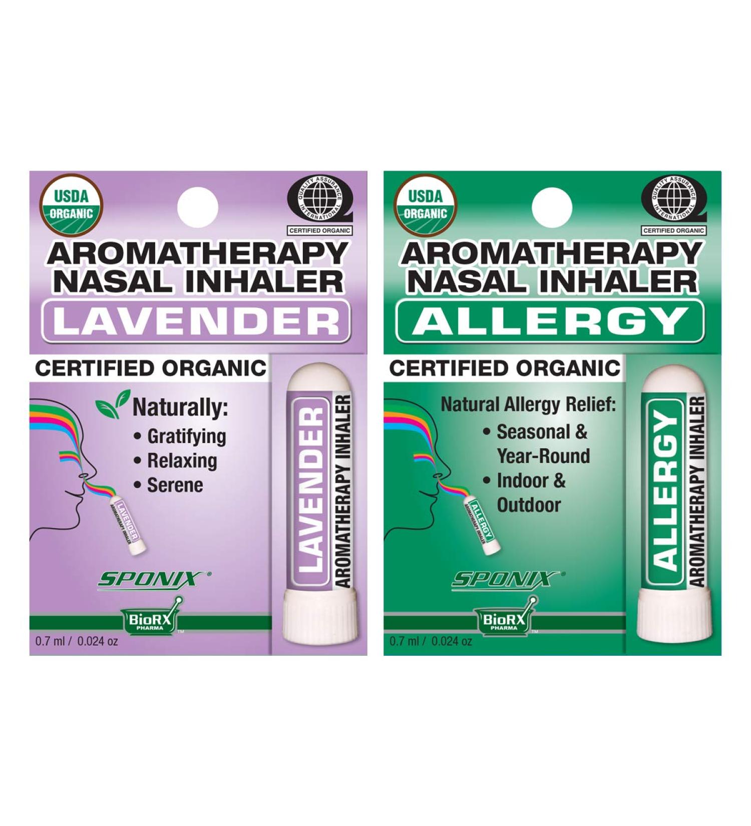 Aromatherapy Nasal Inhaler Set Organic Essential Oil - Lavender and Allergy - 0.7 mL by Sponix