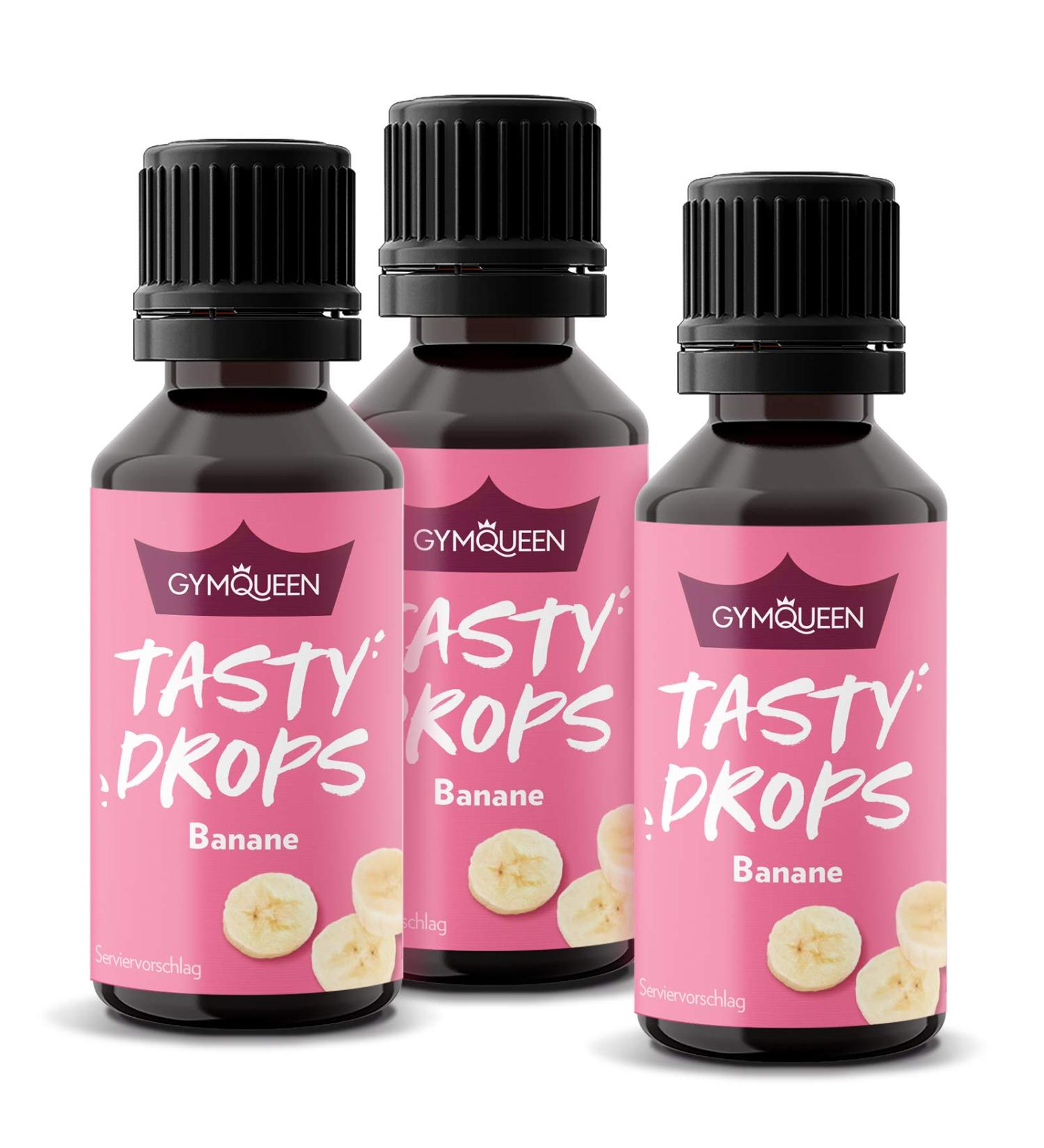 GymQueen Tasty Drops Banana - 3x30ml Calorie-Free Flavor Drops for Fitness & Baking - Buy Online on GoSupps.com