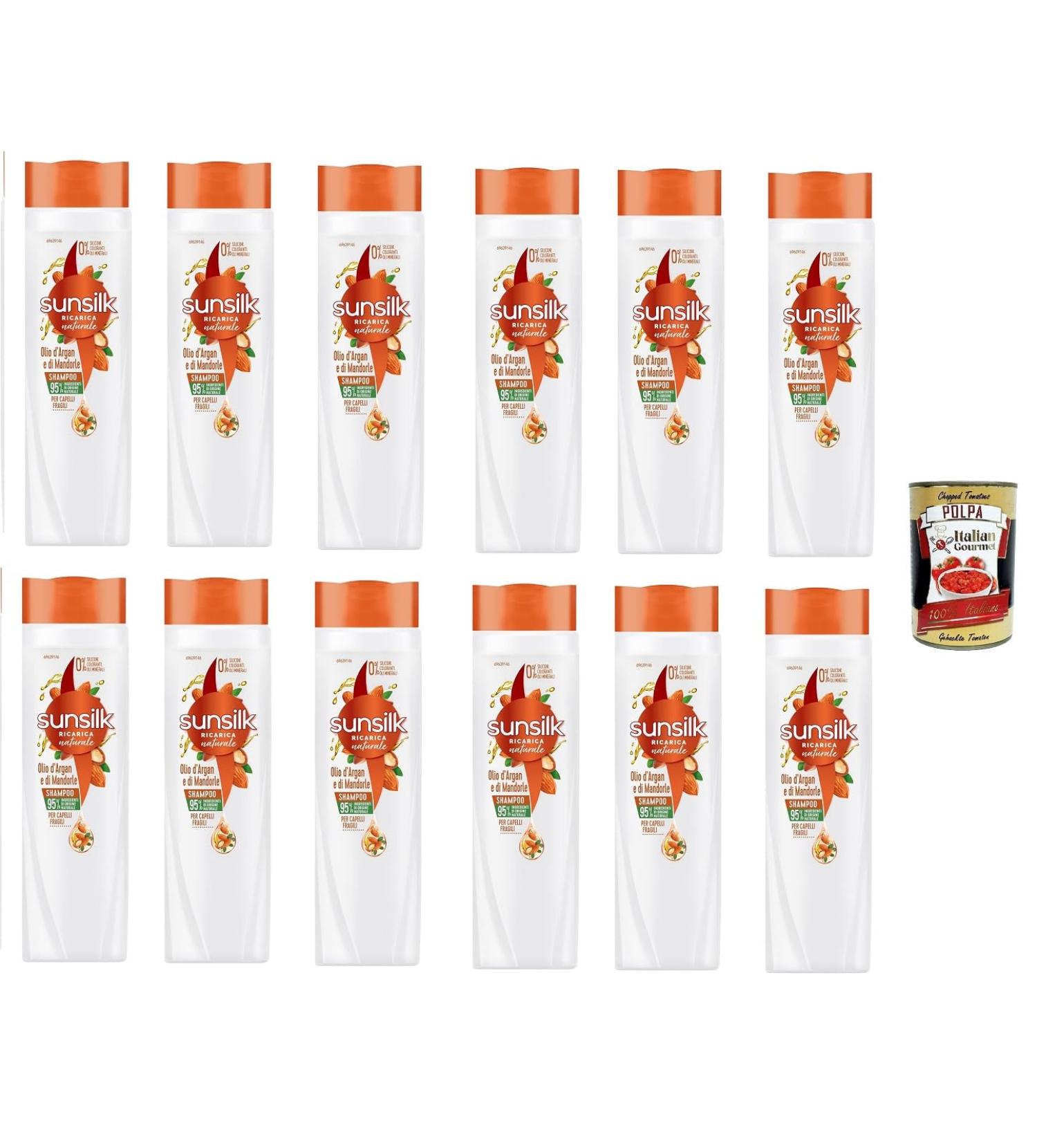  Italian Gourmet E.R. Sunsilk Argan and Almond Oil Shampoo for Brittle and Damaged Hair with Organic Argan and Almond Oil 12 x 250ml + Italian Gourmet Polpa 400g - Buy Online on GoSupps.com