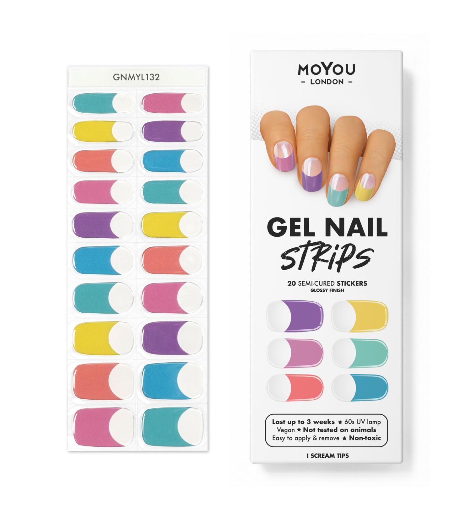 MOYOU LONDON Semi-Cured UV Gel Strips - 20 Salon-Quality Gel Nail Foils I Scream Tips - International Shipping Available - Buy Online on GoSupps.com