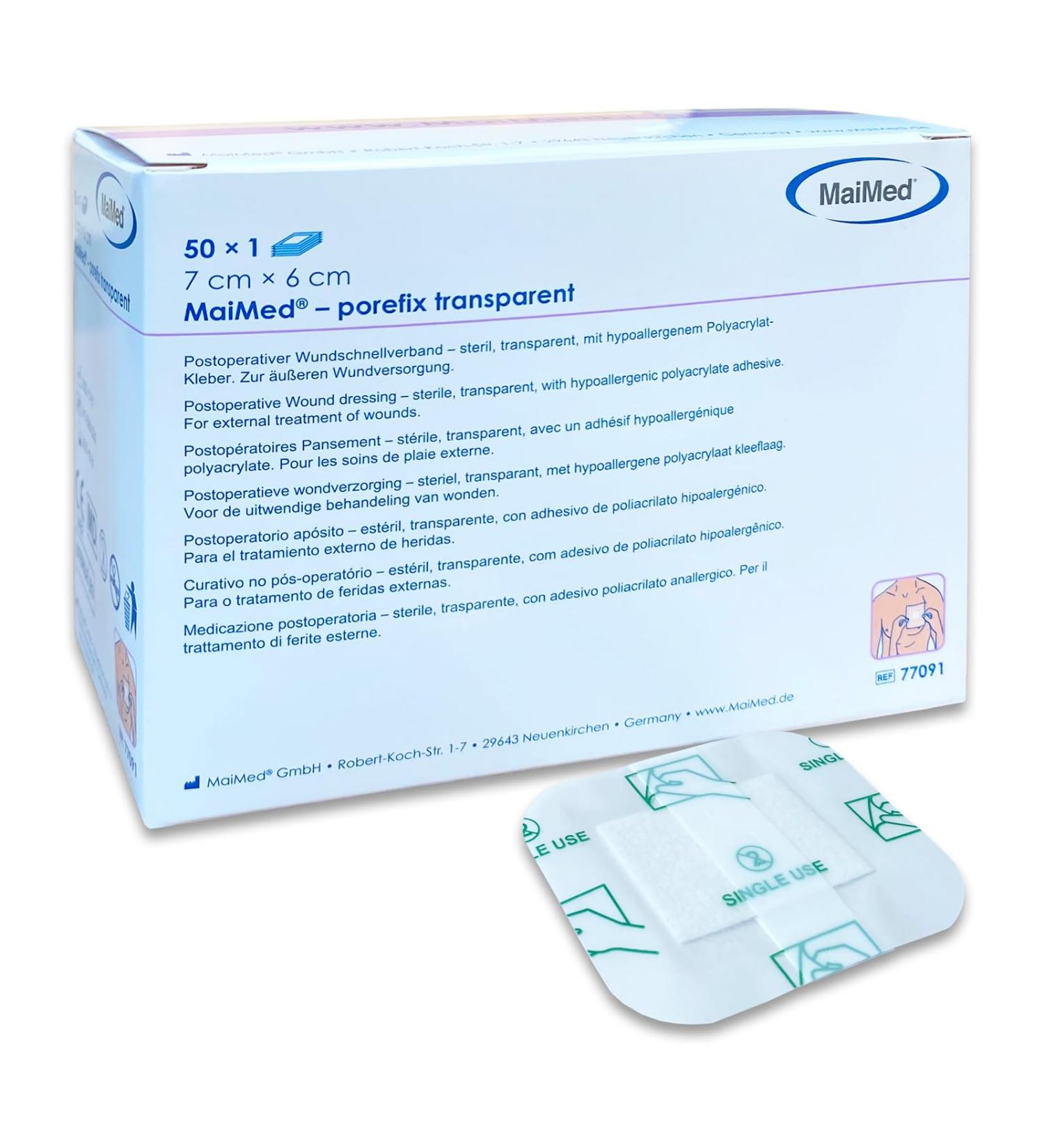 69Care Sterile Waterproof Wound Paving Plaster 7x6 cm - Transparent Self-Adhesive Sensitive Coverage - 50 Individually Packed Plasters for Injury Care - Buy Online on GoSupps.com