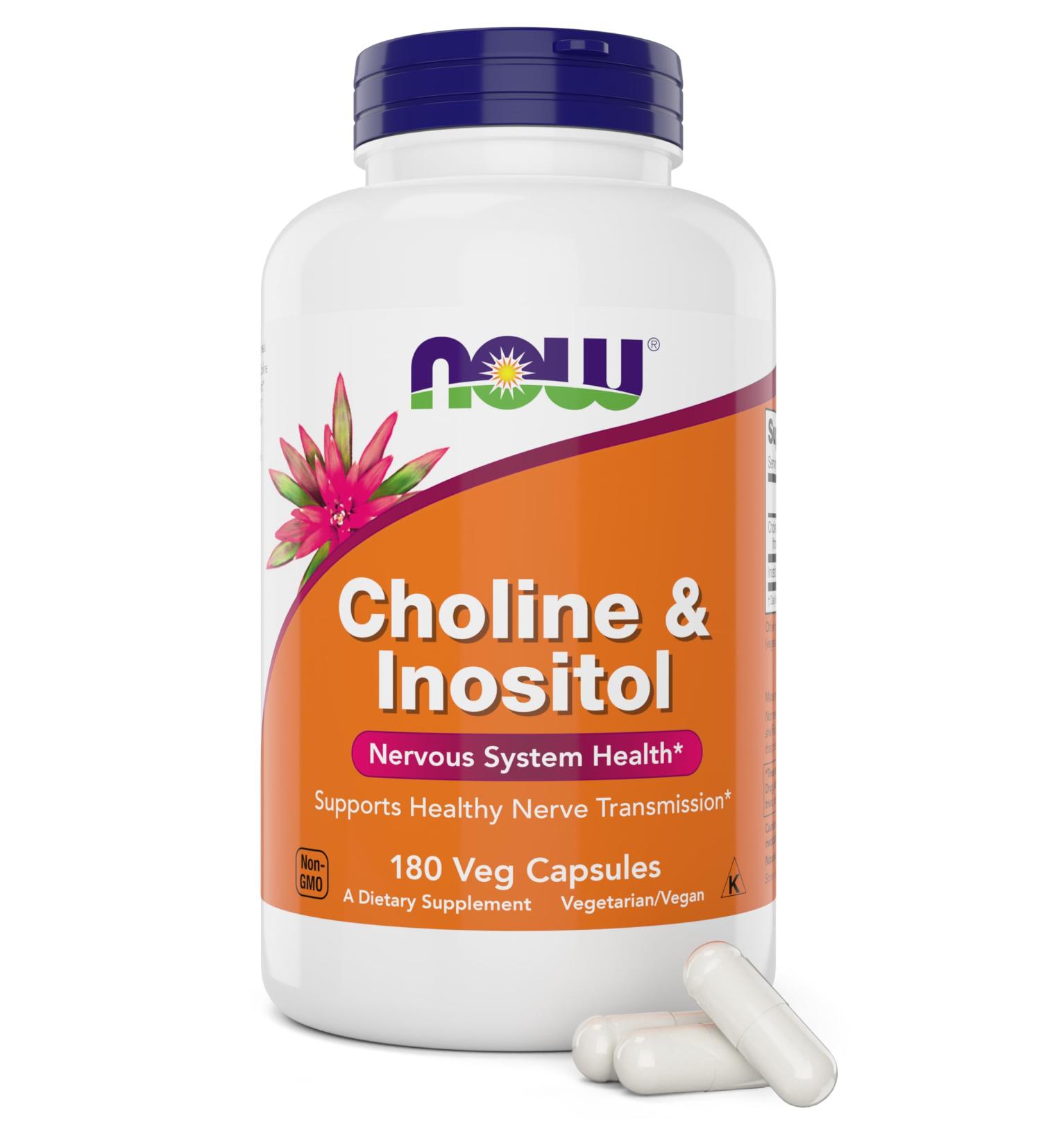 Now Choline & Inositol 180 Veg Capsules - Supports Brain Health & Mood - Vegan & Non-GMO - Buy Online on GoSupps.com