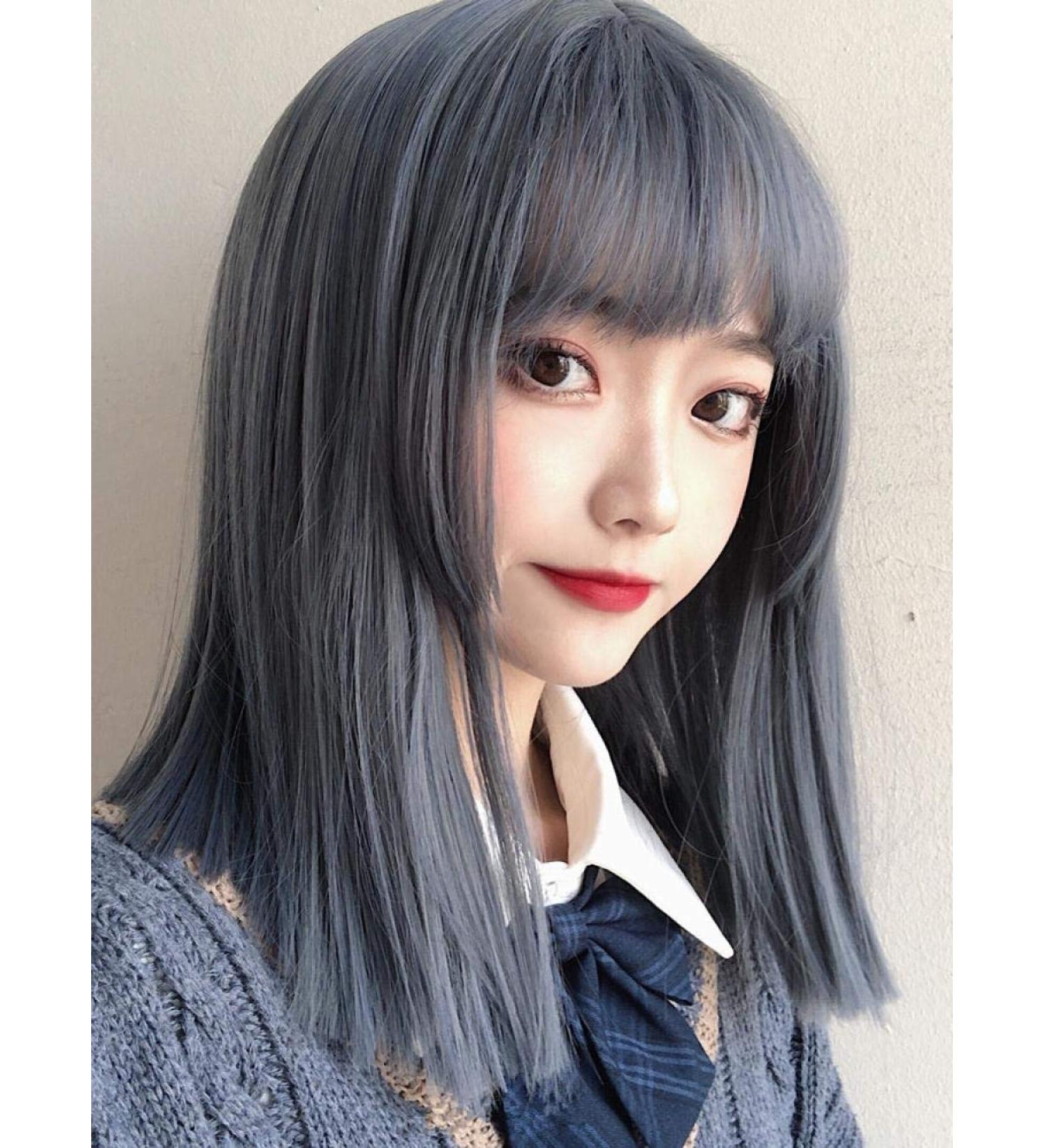 Buy BGHJUE Long Straight Ash Blue Wig for Women | Natural Full Head Clavicle Hair - International Shipping Available - Buy Online on GoSupps.com