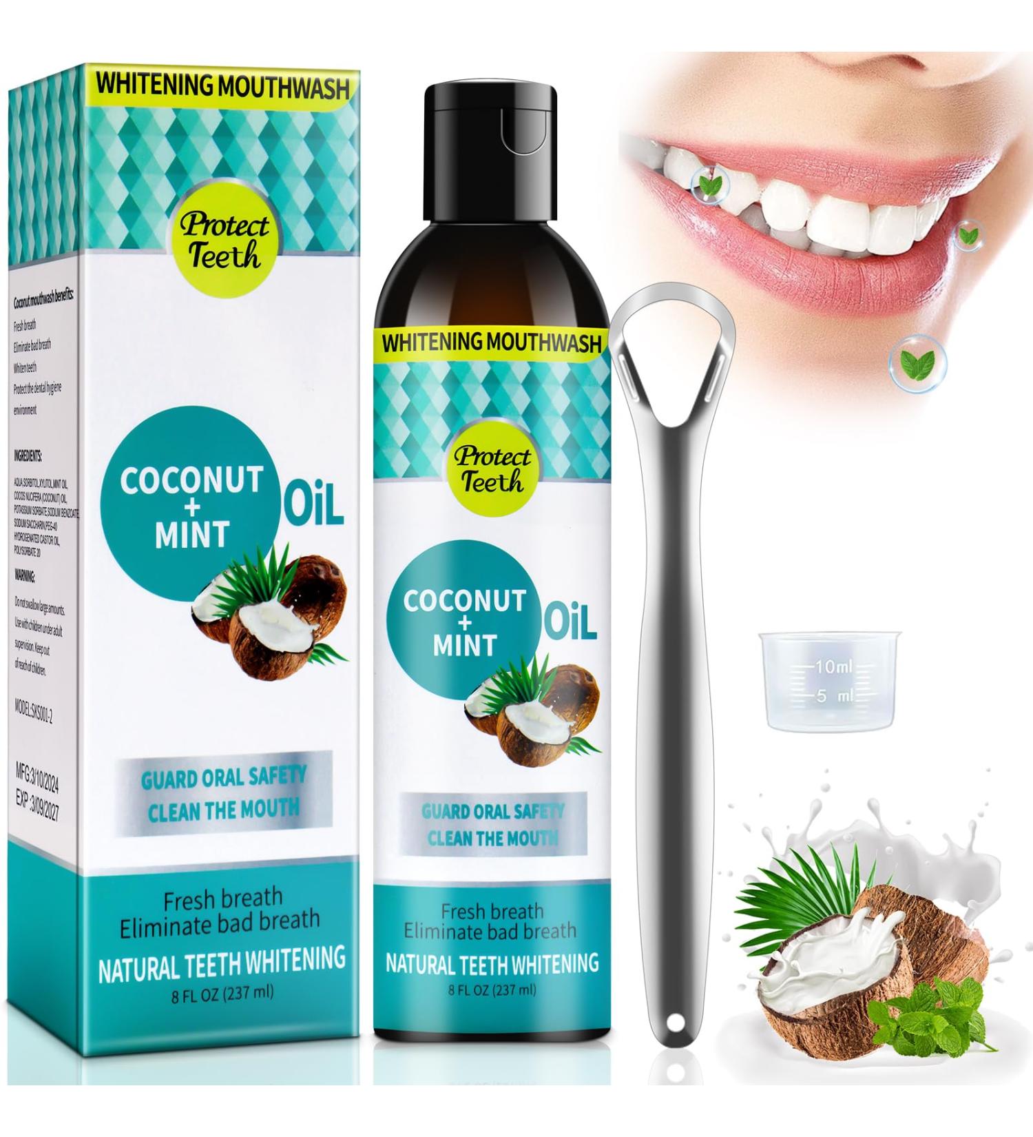 Eleven-Rescuer 237ml Oil Pulling - Natural Coconut & Peppermint Oil for Teeth Whitening Fresh Breath and Healthier Gums - Buy Online on GoSupps.com
