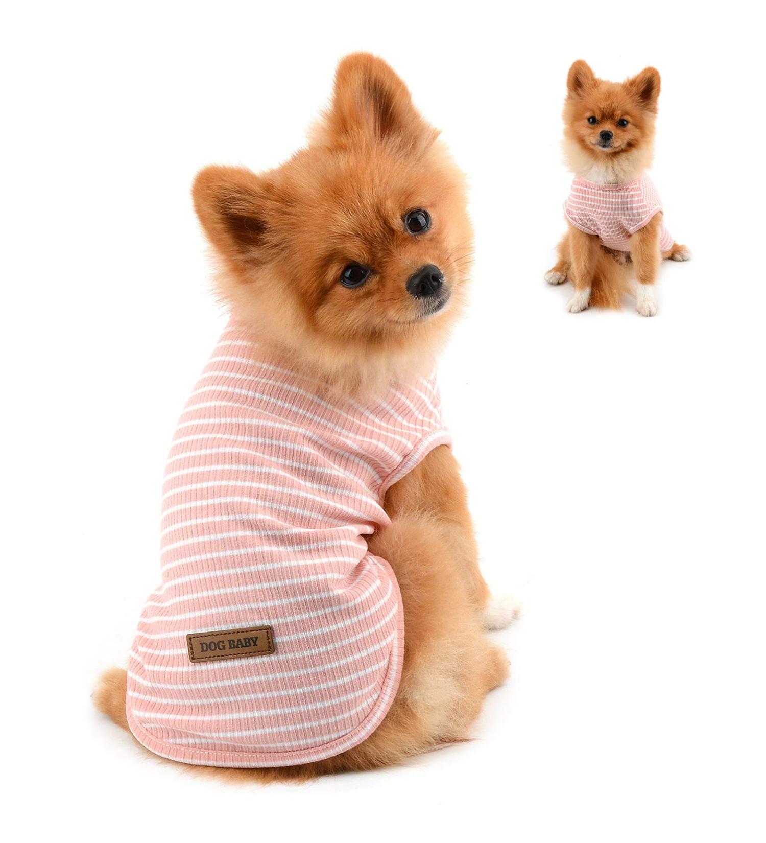 Paidful Summer Striped Puppy T-Shirt for Small Dogs - 100% Cotton Sleeveless Chihuahua & Yorkshire Apparel - Pink (M: 25cm Back Length 37cm Bust) - Buy Online on GoSupps.com