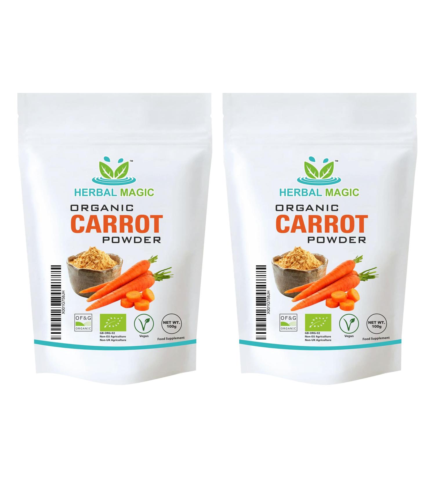 Herbal Magic's Organic Carrot Powder- Earthy & authentic flavour to your recipes smoothies carrot cakes Pasta Dishes Soups Natural Food Colour - No Fillers& Preservatives-200gms Carrot Powder - 200g - Buy Online on GoSupps.com