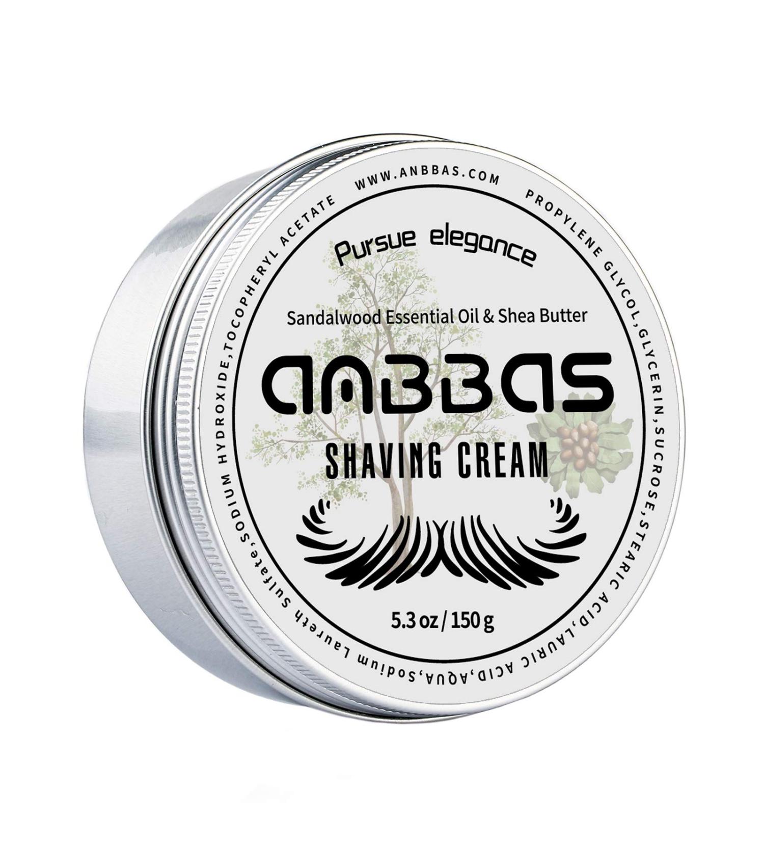 Anbbas 5.3oz Shaving Cream for Men and Women - Sensitive Skin Wet Shave Cream with Sandalwood & Shea Nut Essential Oils - Buy Online on GoSupps.com