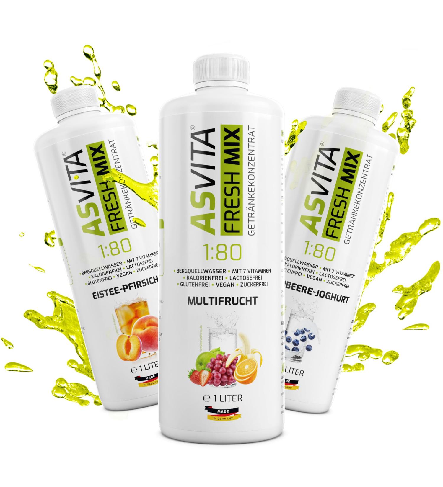 ASVITA Beverage Concentrate Fresh Mix 1:80 - Sugar-Free Syrup for Water Bubblers - 1L Bottle - 26 Delicious Flavors Including Green Apple - International Shipping Available - Buy Online on GoSupps.com