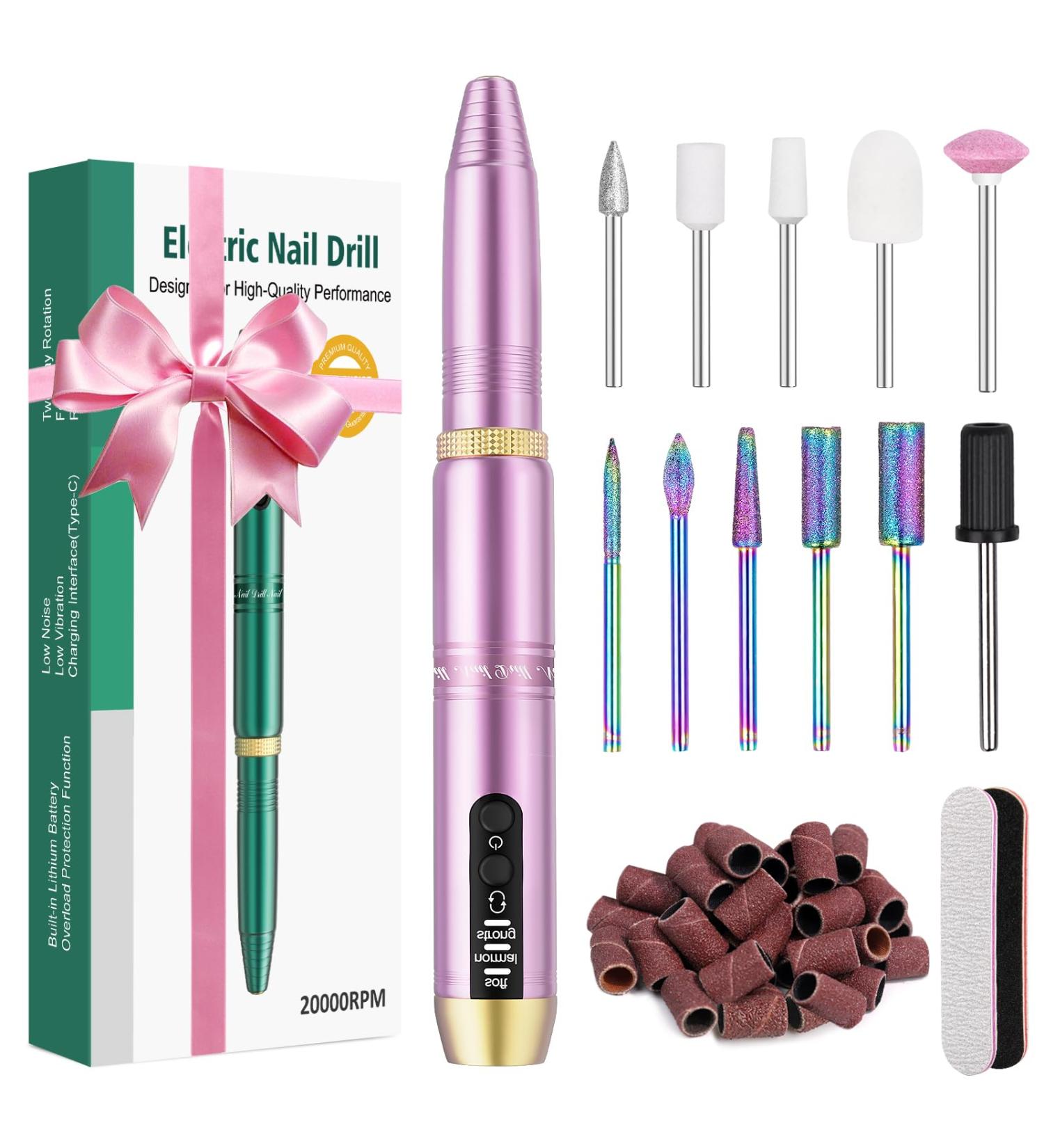 Subay Cordless Rechargeable Nail Drill with 12 Bits - Professional Electric File for Nails, Manicure Pedicure Kit - Gifts for Women and Moms - Pink - Buy Online on GoSupps.com