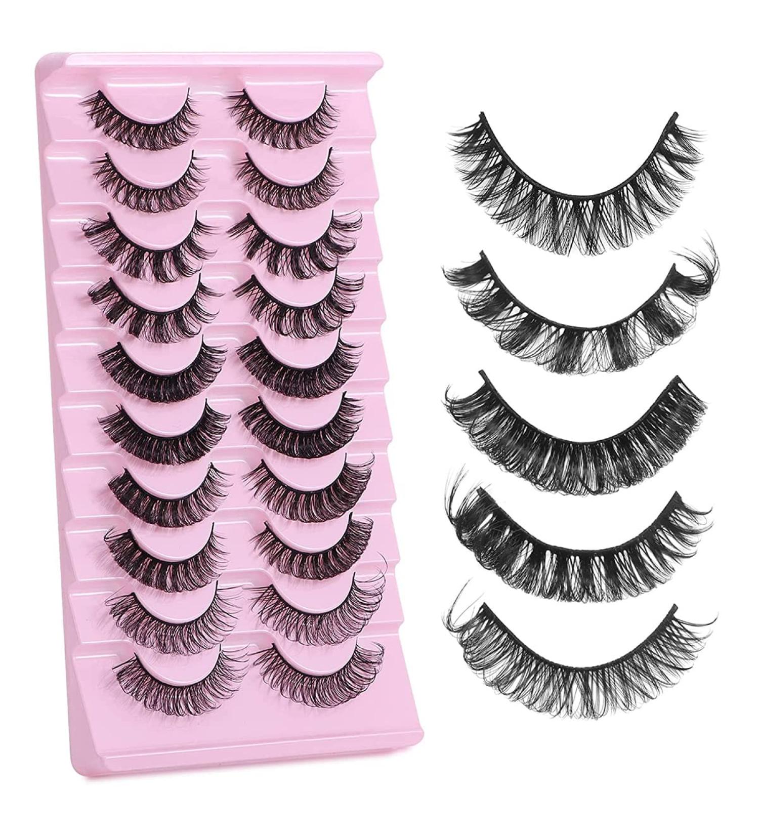 Eyelashes Russian Strip Lashes Natural Fluffy Wispy D Curly Effect Hybrid Strip Lashes Look Like Extensions 10 Pairs (MIX-H5) - Buy Online on GoSupps.com