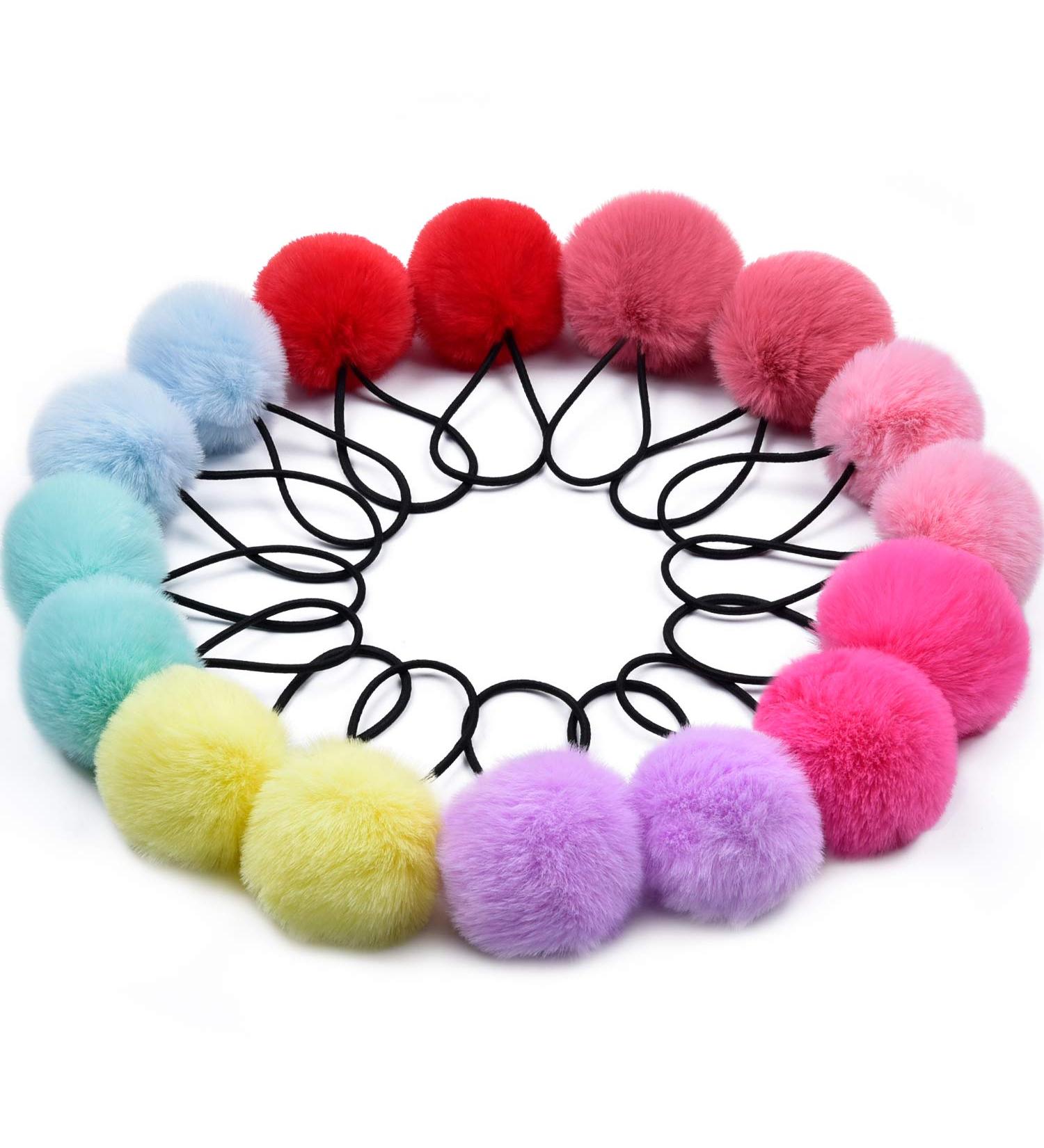 Pom Pom Hair Ties Set - 16pcs Fluffy Elastic Pom Pom Ponytail Holders for Girls and Toddlers in 8 Colors - 2 inches - Buy Online on GoSupps.com