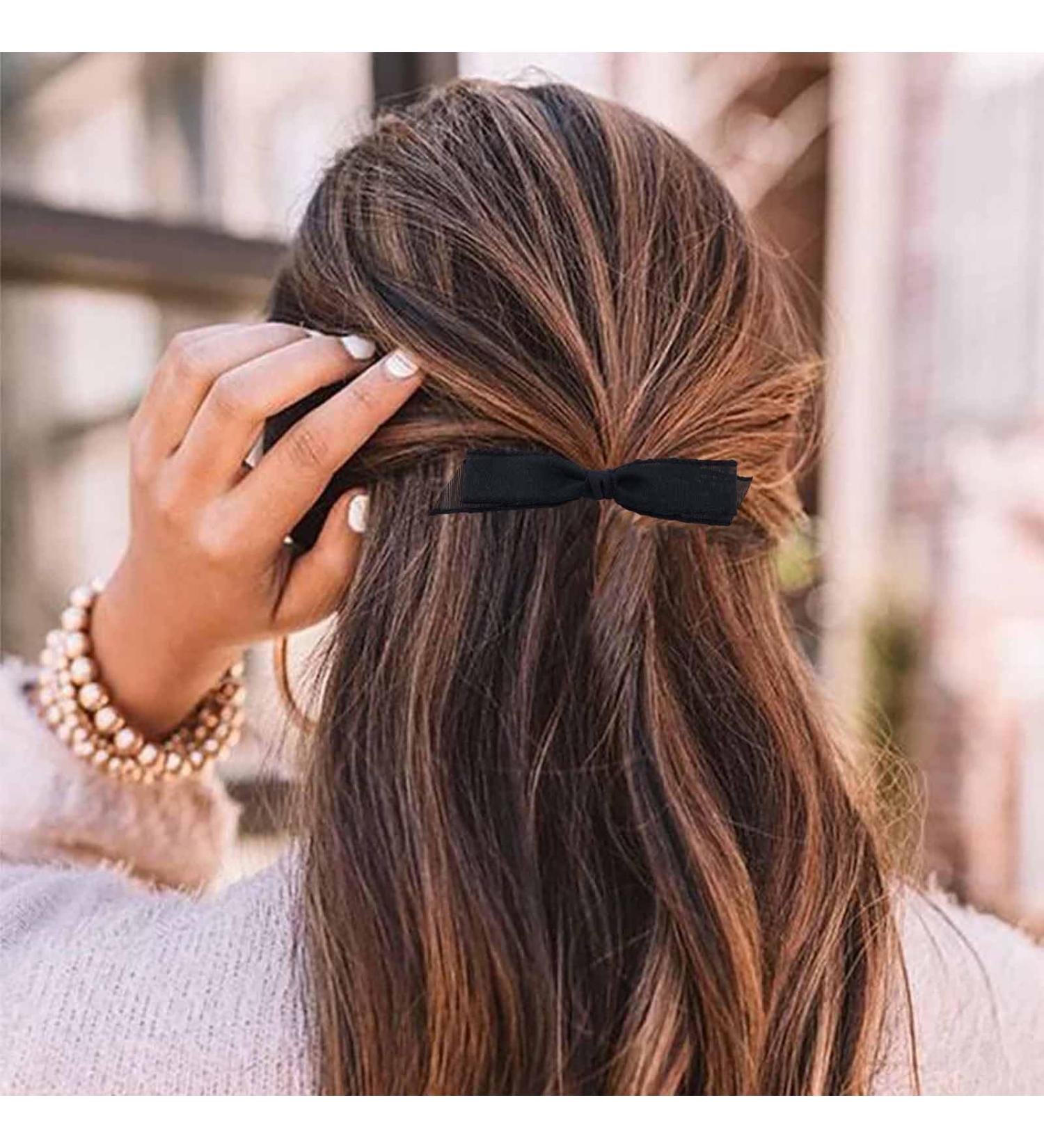 Aneneiceera Vintage Black Silk Bow Hair Clip Silk Bow Hair Barrette Chiffon Hair Bow Clip Tulle Bowknot Clips French Bowknot Headpieces Decorative Hair Accessories for Women and Girls (Black) - Buy Online on GoSupps.com