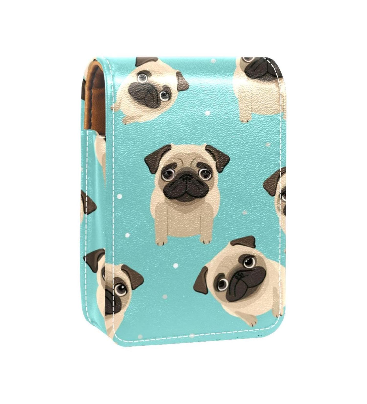 Travel Lipstick Organizer Case - Portable Makeup Bag with Mirror - Cartoon Pug Dog Pattern T366h5lddh - Buy Online on GoSupps.com