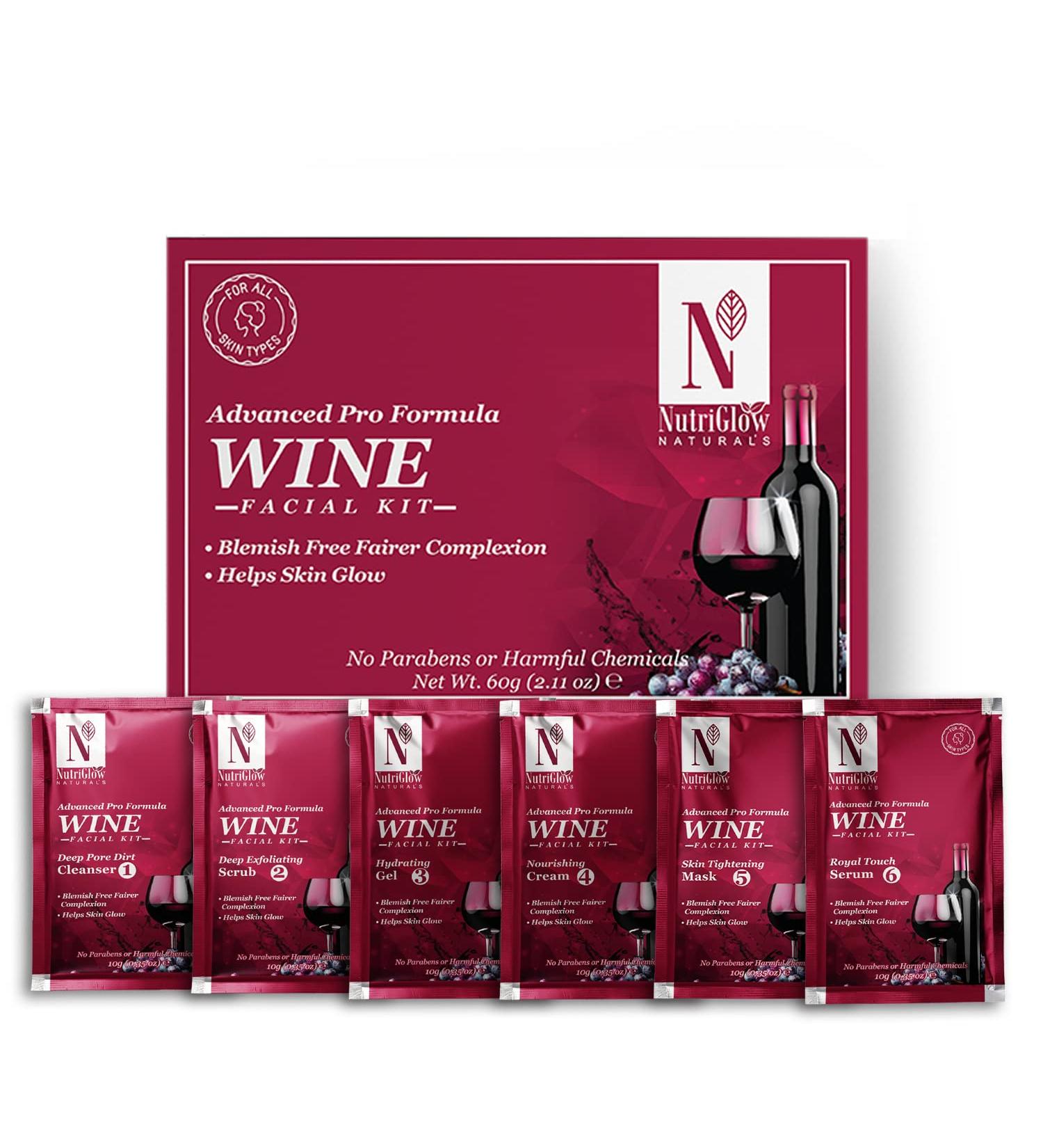 NUTRIGLOW NATURAL'S Advanced Pro Formula Wine Facial Kit For Glowing Skin Blemish Free Fairer Complexion For All Skin Type 2.11 Oz - Buy Online on GoSupps.com