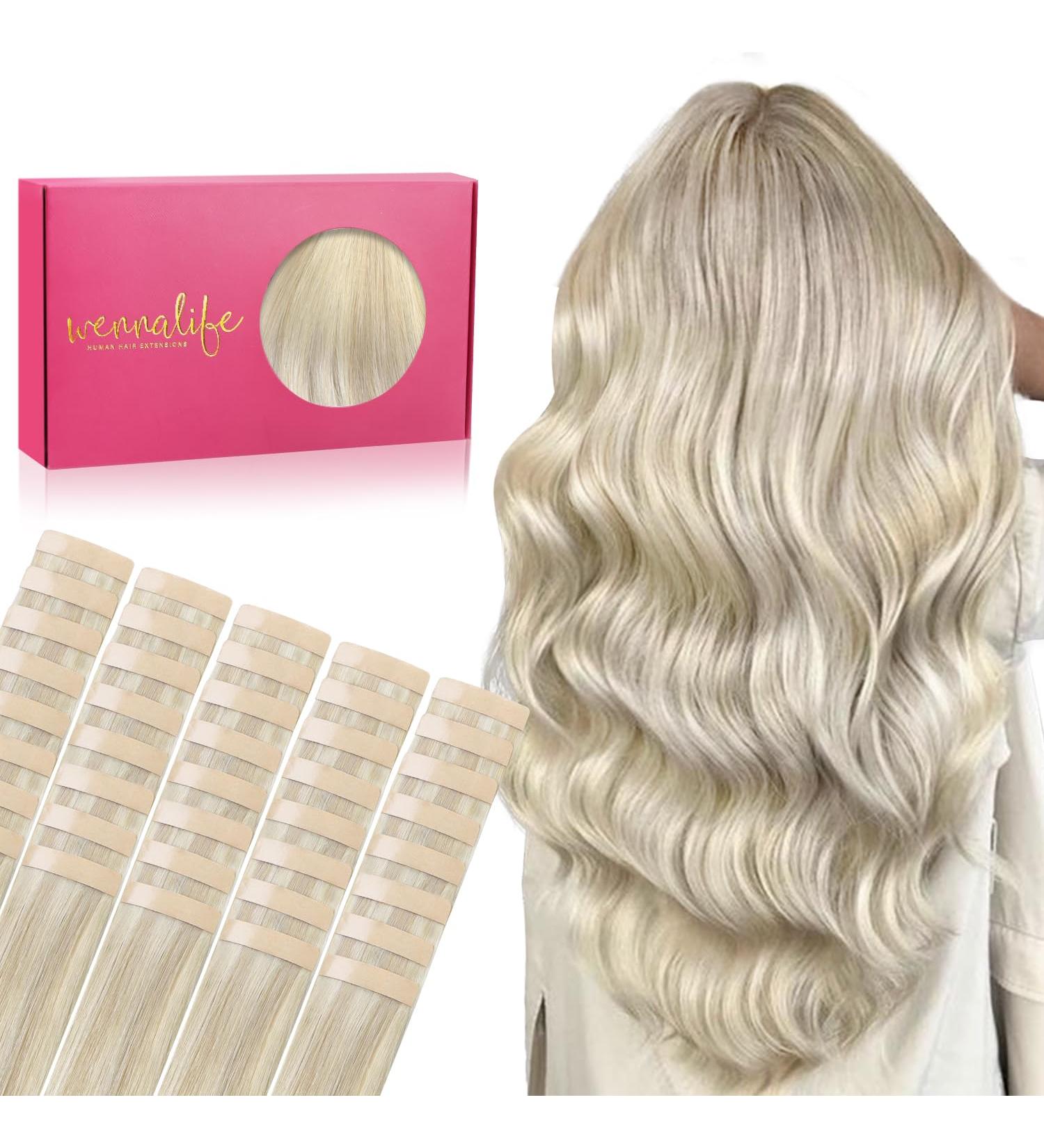 Salife Real Hair Extensions - 40PCS 60G 25cm Ashblond Highlights Tape In Extensions Invisible Seamless Soft & Natural #17a/60a - Buy Online on GoSupps.com