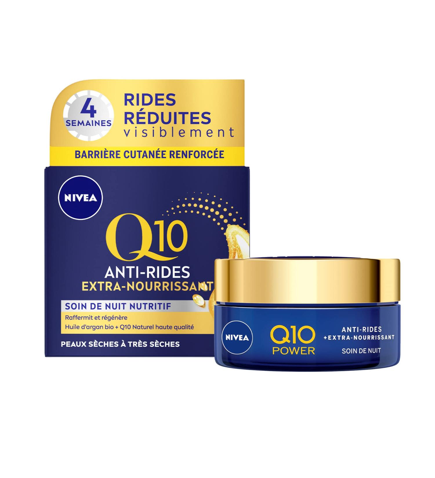 NIVEA Q10 Power Anti-Wrinkle Extra-Nourishing Night Cream (1 x 50 ml) Face Care Enriched with Organic Argan Oil & Natural Q10 Night Cream for Dry to Very Dry Skin - Buy Online on GoSupps.com