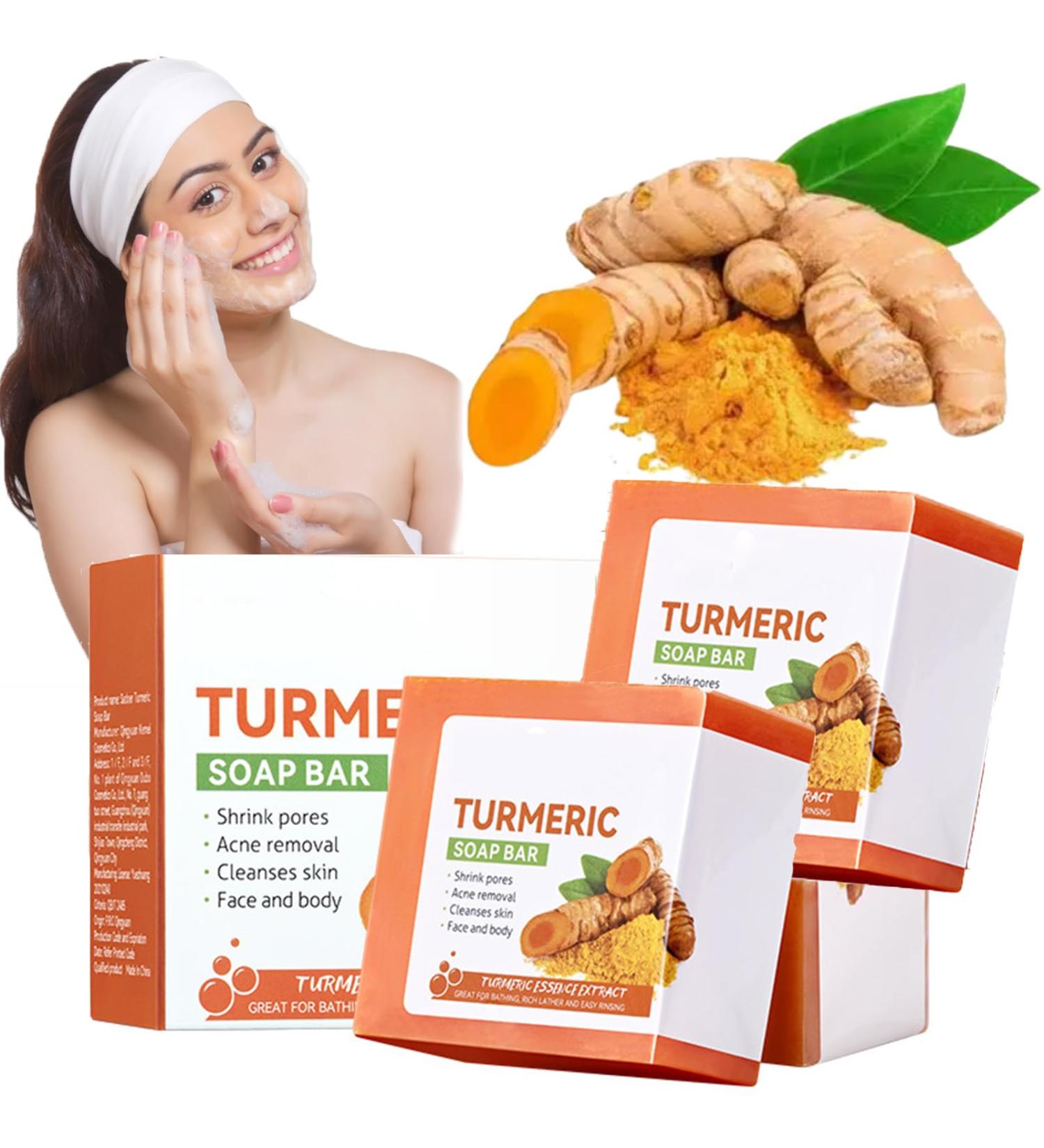 Sadoer All Natural Turmeric Soap Bar - Handmade Turmeric Face & Body Wash (2pcs) - Best for Radiant Skin & Herbal Care - Buy Online on GoSupps.com