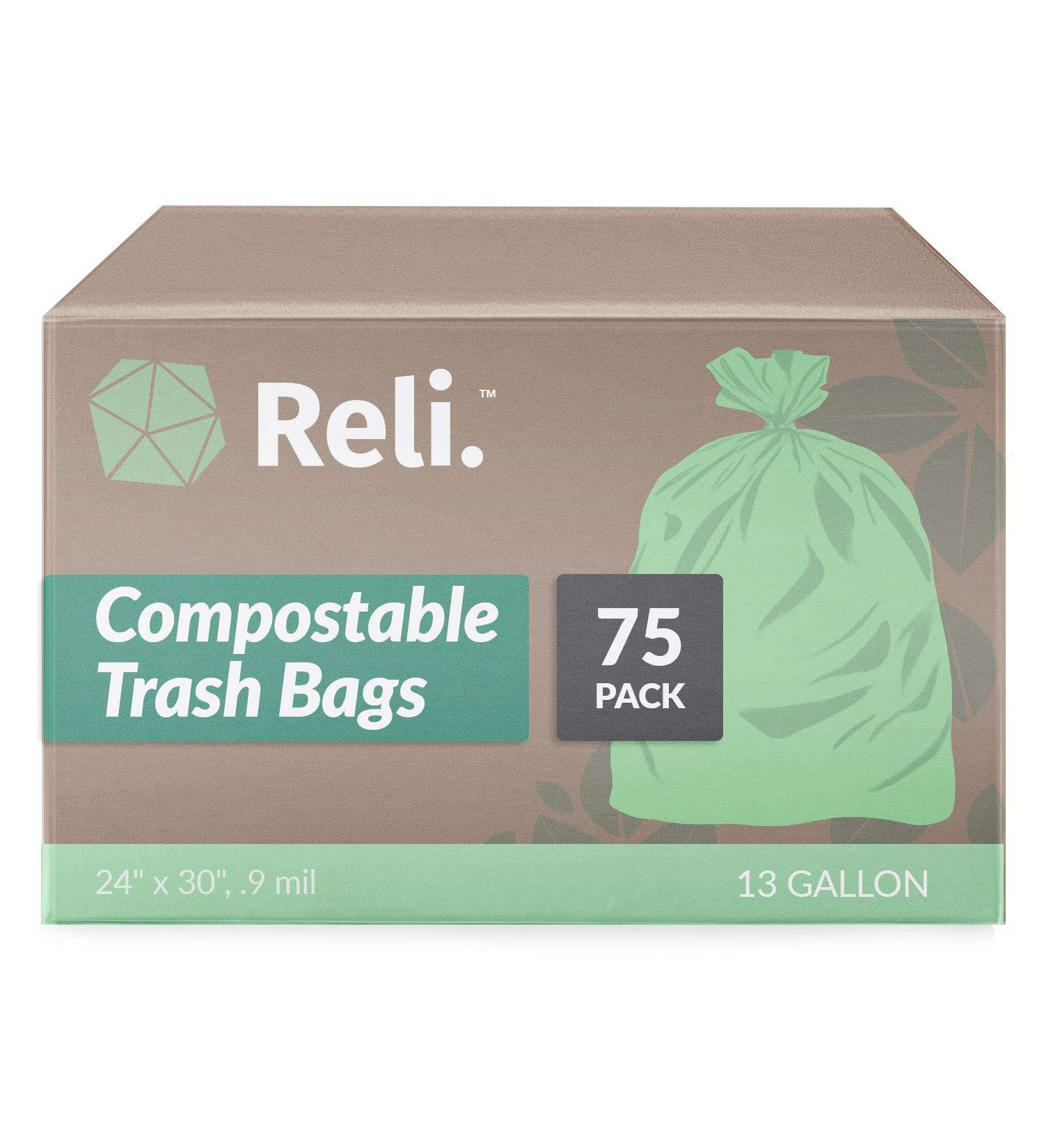 Reli Compostable 13 Gallon Trash Bags 75 Count ASTM D6400 Eco-Friendly Green - For Compost - Buy Online on GoSupps.com
