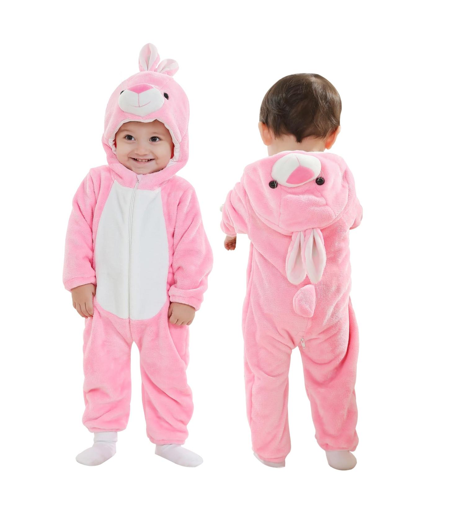 Doladola Baby Hooded Onesie Romper | Toddler Animal Jumpsuit | 3-6 Months | Pink Rabbit | Autumn Winter Outfit - Buy Online on GoSupps.com