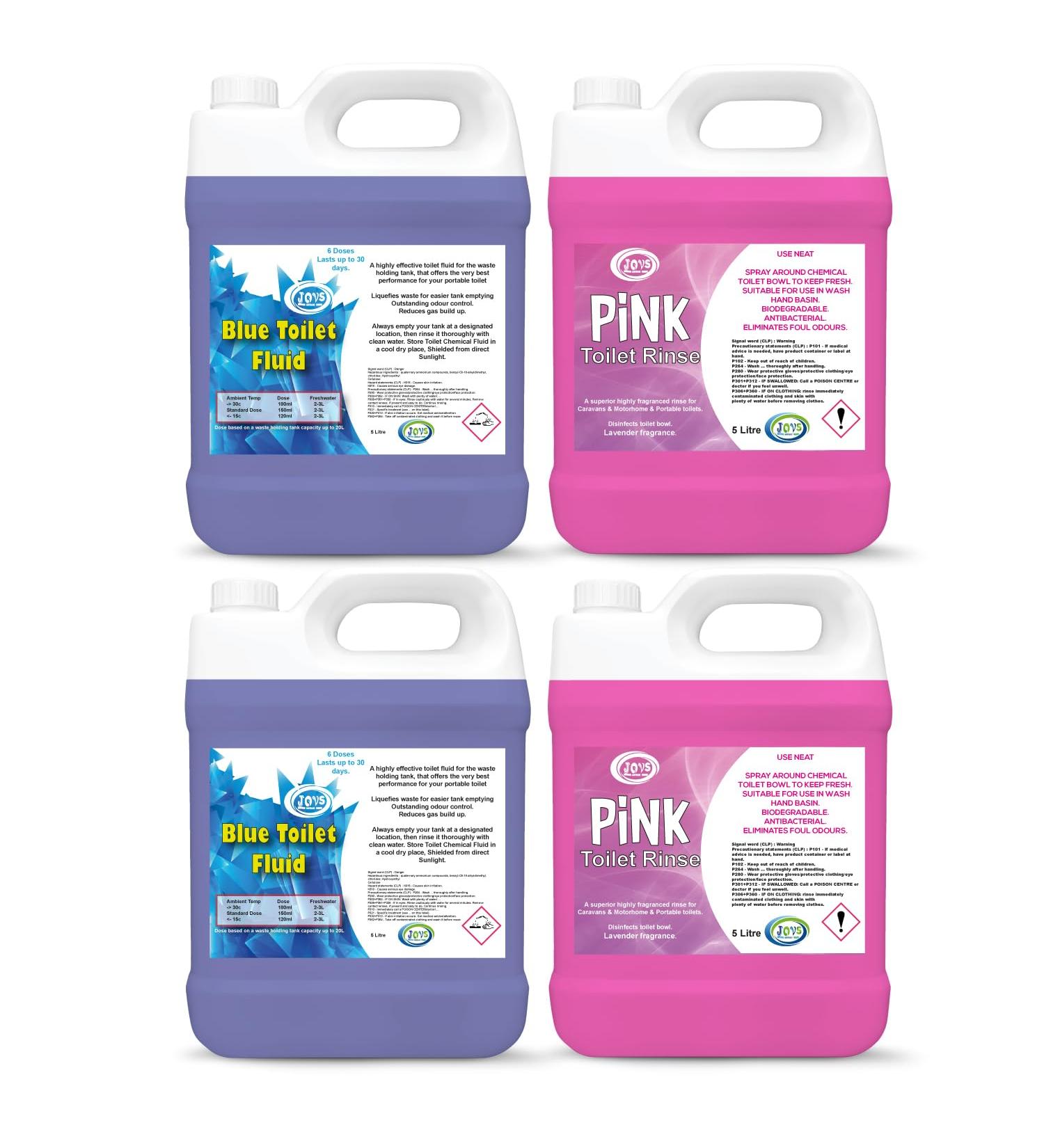 Blue Toilet Fluid 2 x 5 Litre and Pink Toilet Rinse 2 x 5 Litre for Motorhomes & Caravans Eco-Friendly Odour Eliminator Up to 50 Treatments Each - Buy Online on GoSupps.com