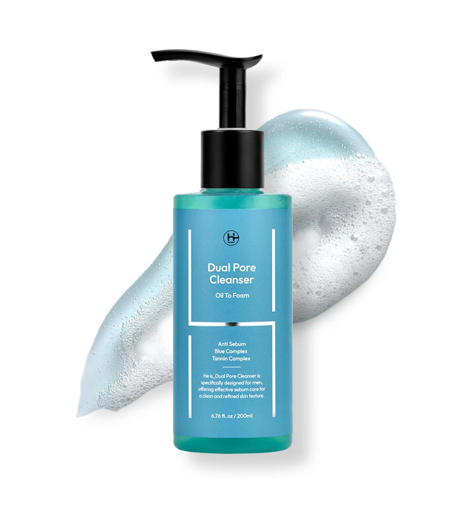 LAB BY He is_ Dual Pore Cleanser - Pore Tightening & Blackhead Remover | Excess Sebum Control Hydration Pore Minimization | Oil to Foam Face Wash for Sensitive Skin 6.76 fl.oz - Buy Online on GoSupps.com