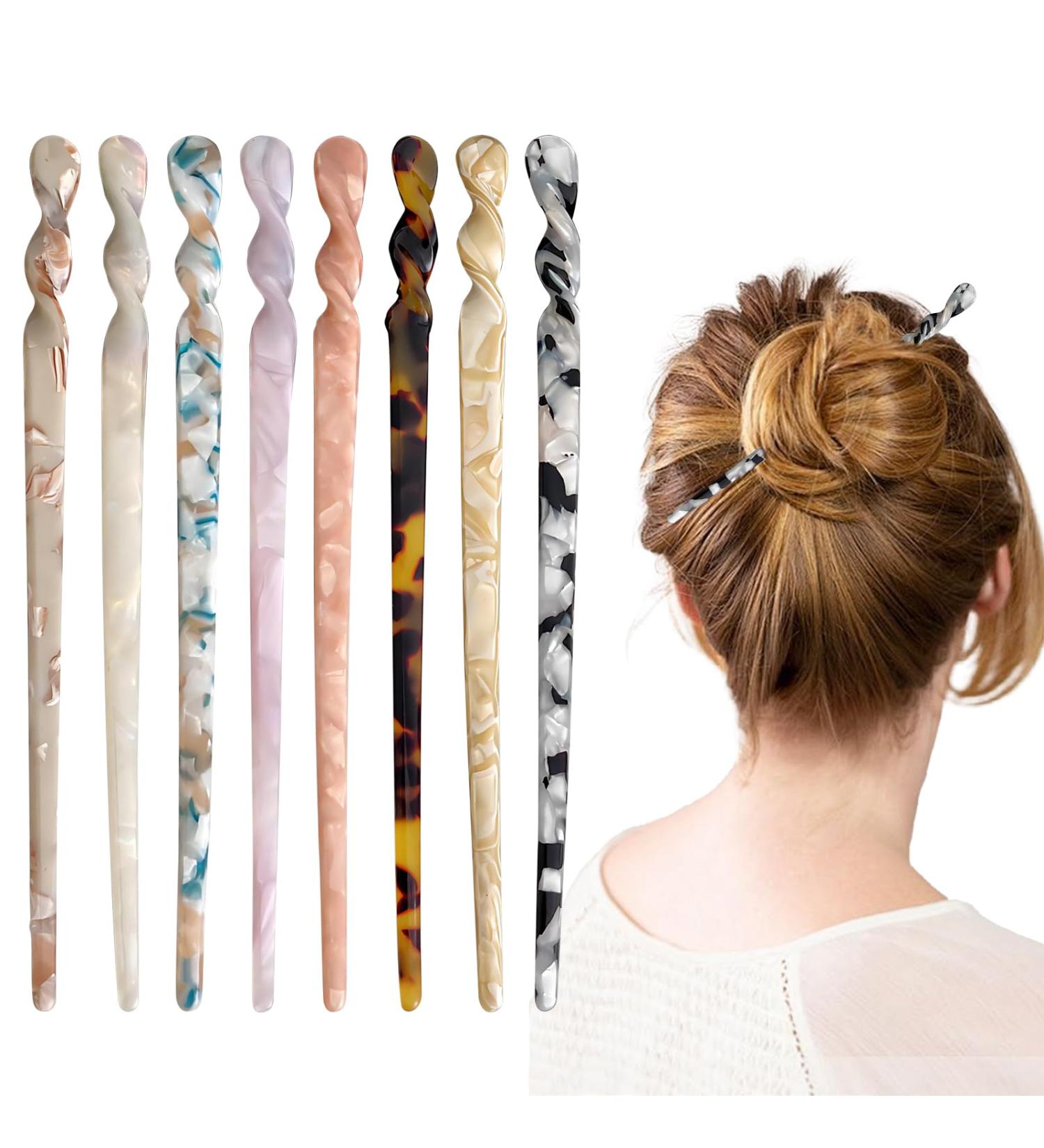 Bekecidi 8 Pieces Acetate Hair Sticks Tortoise Shell Hairpin Hair Chopsticks Vintage Hairpin Long Chinese Hairpins Hair Styling Accessories for Women Girls Bun Hairstyles - Buy Online on GoSupps.com