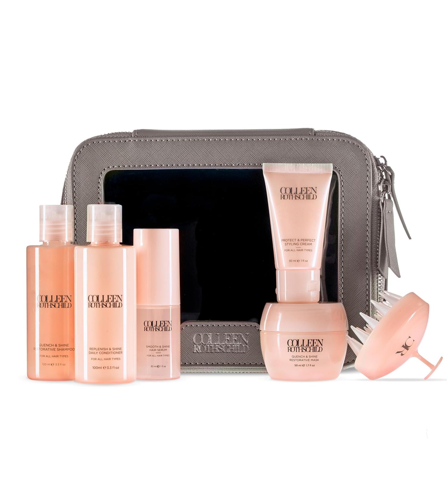 COLLEEN ROTHSCHILD Quench & Shine Travel Essentials Set | 7-Pc Kit for Trial or Travel | Complete Hair Care Routine (7 Count)