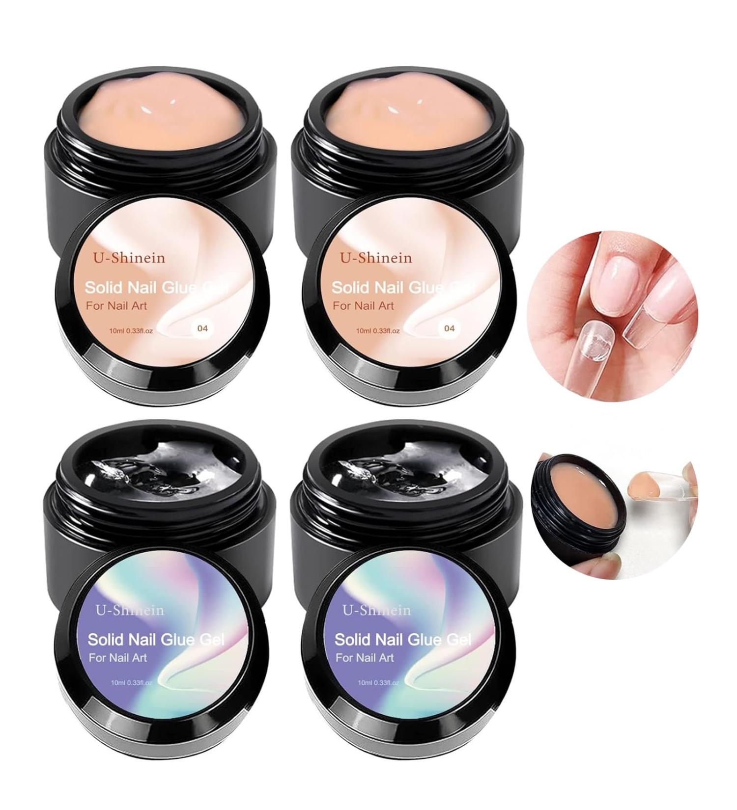 U-shinein 4 x 10 ml Solid Nail Glue Gel - Perfect for Acrylic & Press-On Nails | 2 Transparent + 2 Apricot Tips | Nail Art Manicure Essential - Buy Online on GoSupps.com