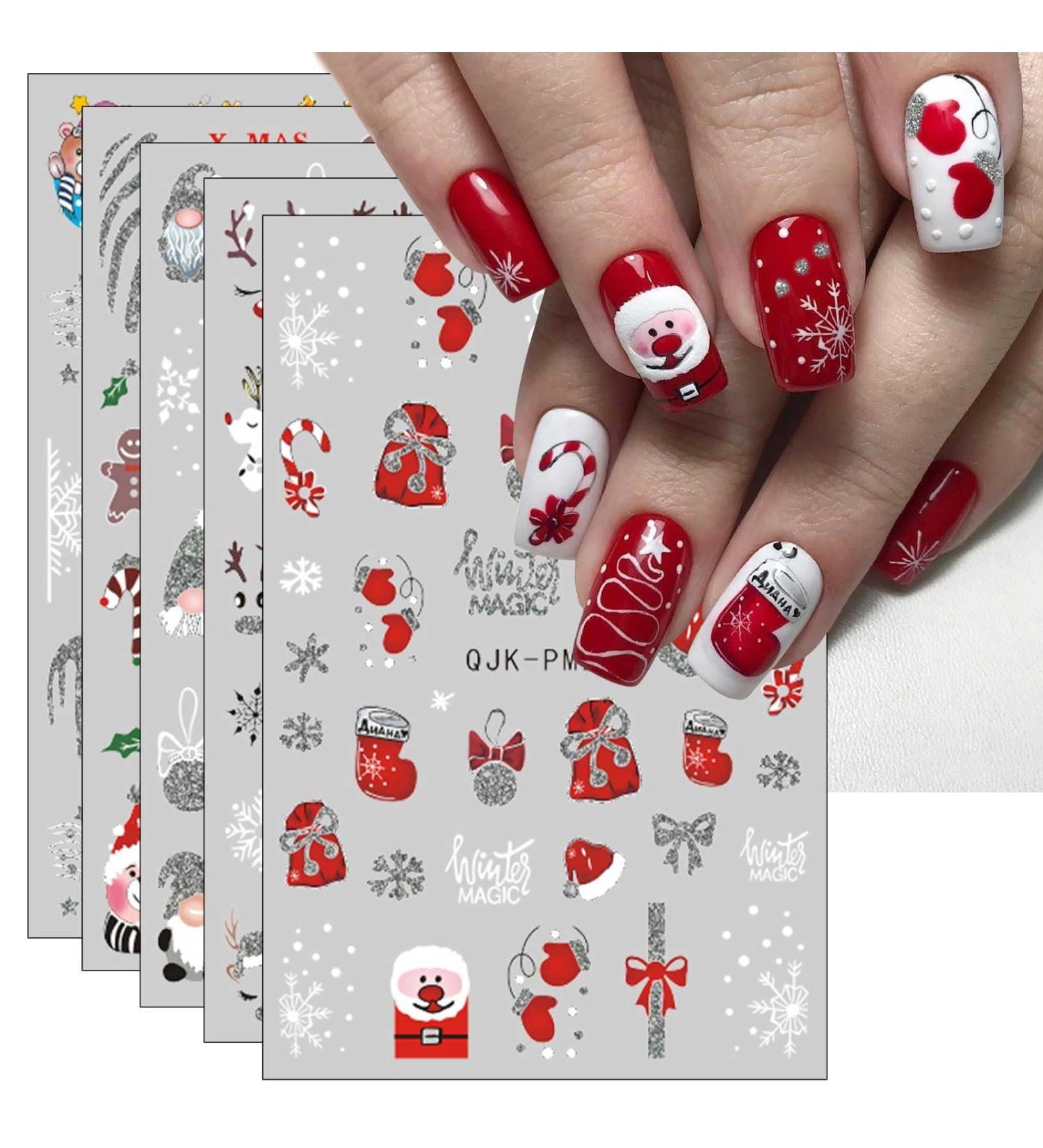 JMEOWIO 10 Sheets Glitter Christmas Nail Art Stickers Decals Self-Adhesive Snowflake Winter Holiday Cute Red Santa Nail Supplies Nail Art Design Decoration Accessories - Buy Online on GoSupps.com
