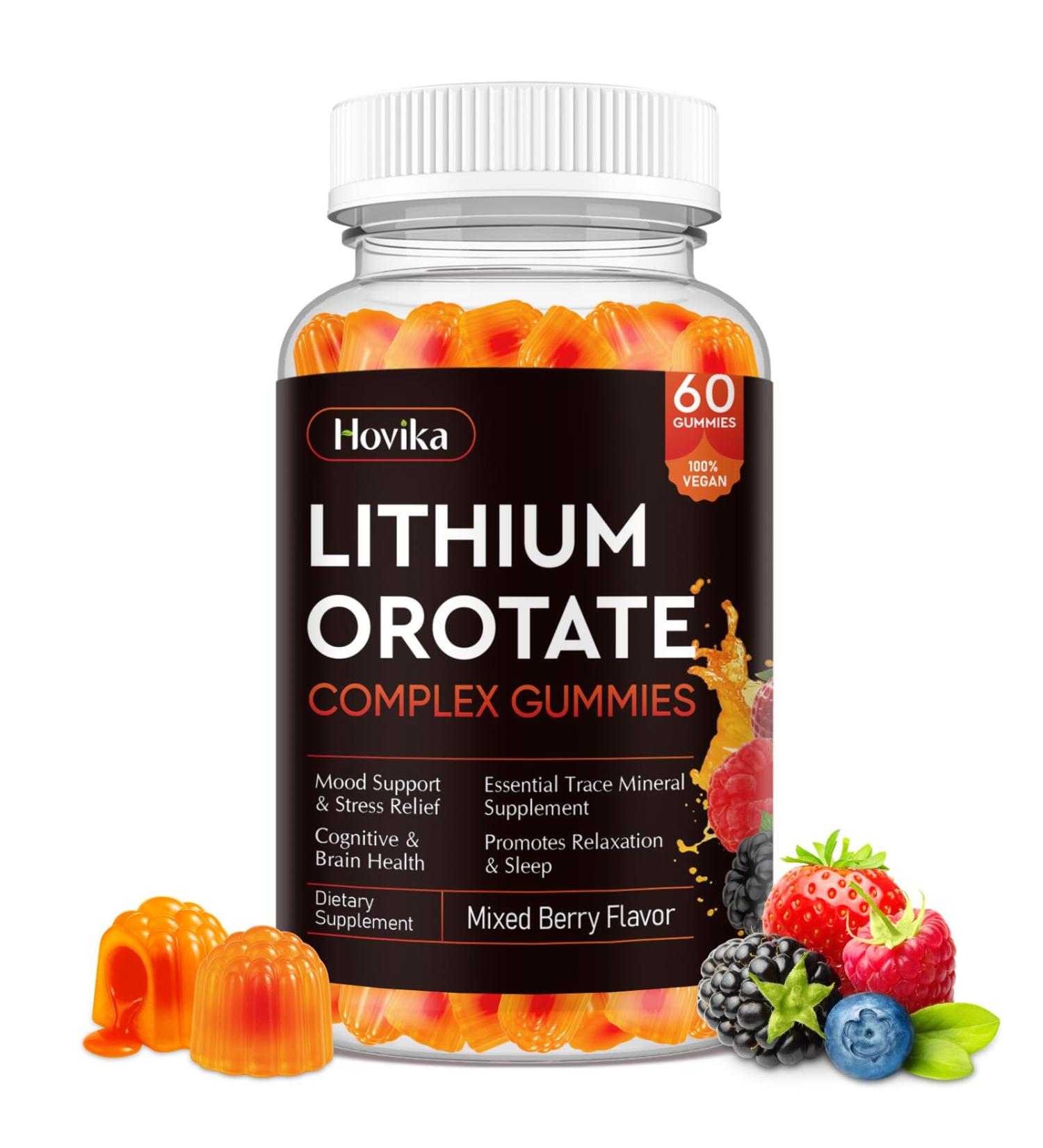 Lithium Orotate 5mg 10mg Gummies Lithium Supplements with Vitamin B, Magnesium & Selenium for Mood Support, Stress Relief, Brain Health, Non-GMO, Vegan, Gluten Free - Mixed Berry Flavor, 60 Gummies Mixed Berry 60 Count (Pac  - Buy Online on GoSupps.com