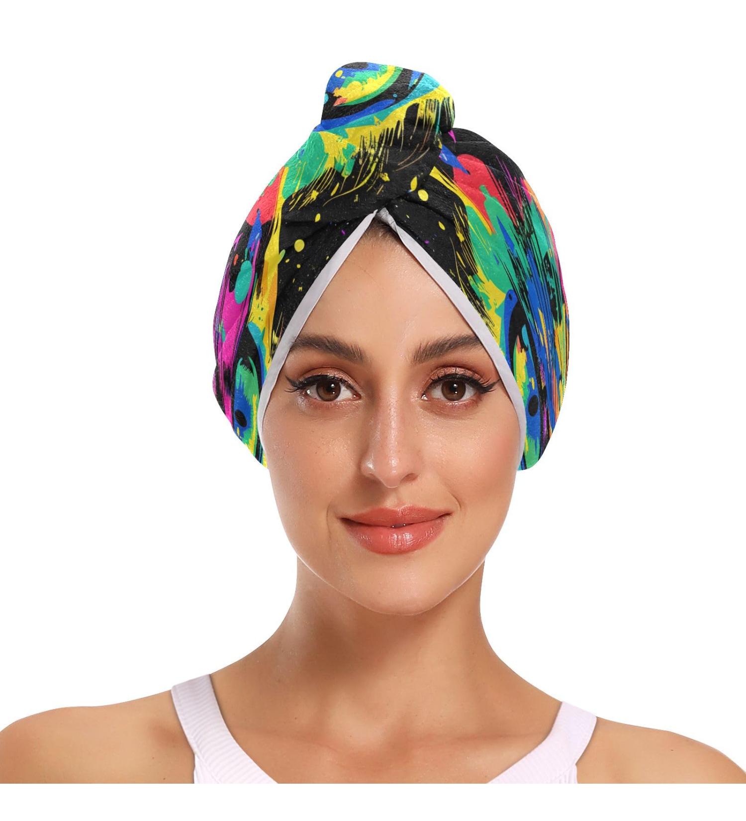 Buy Abstract Doodle Tiger Eyes Hair Towel 2 Pack - Super Absorbent Quick Dry Hair Turbans for Women & Girls | International Shipping Available - Buy Online on GoSupps.com