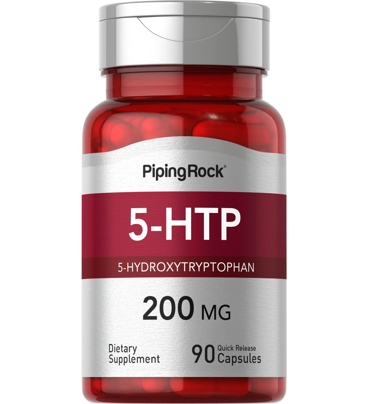 Piping Rock 5HTP 200mg Capsules - 90 Count | Non-GMO Gluten Free Hydroxytryptophan Supplement for Mood & Sleep Support - Buy Online on GoSupps.com