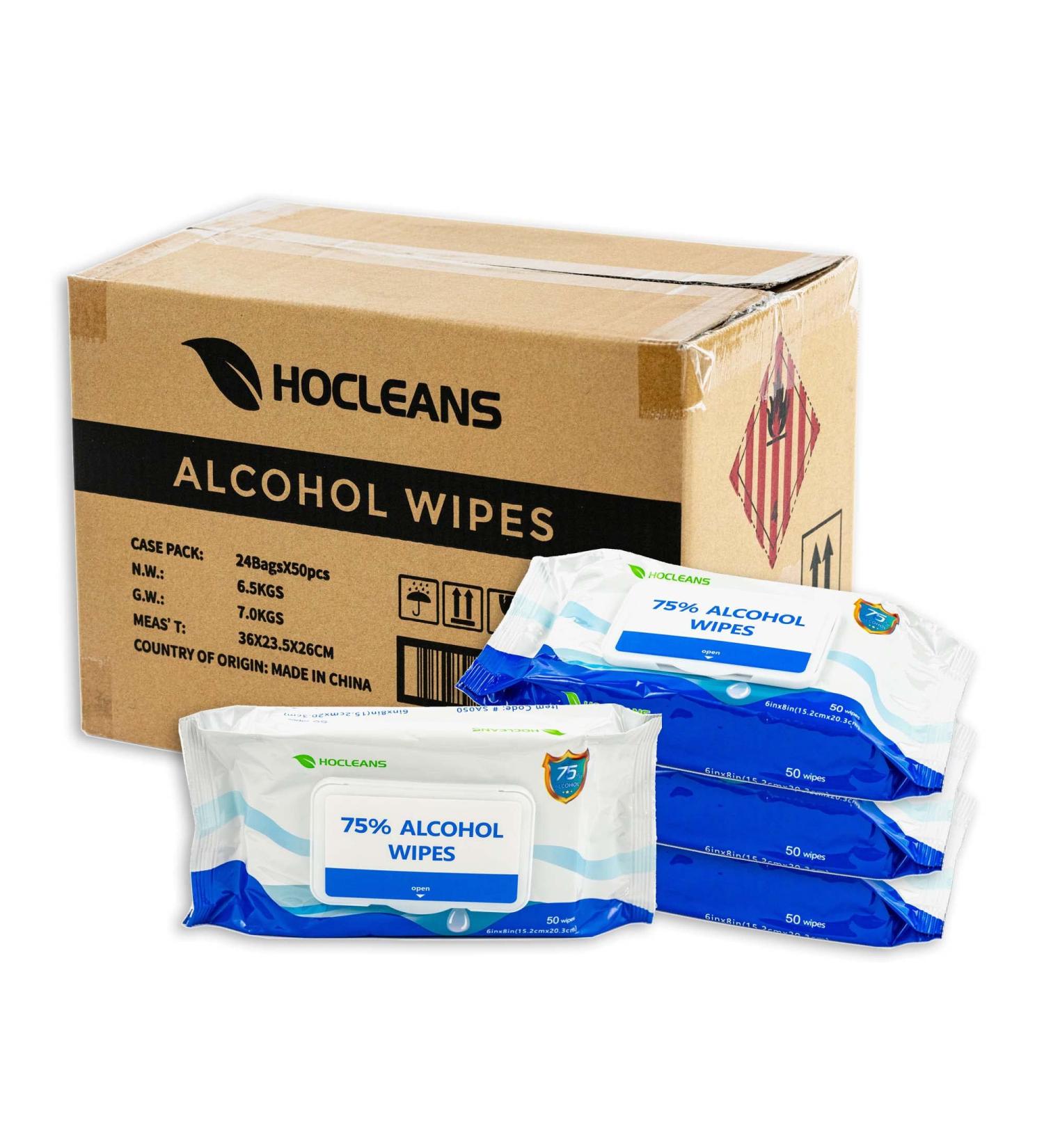 Hocleans 75% Alcohol Wipes - 50 Count, 24 Packs (1200 Wipes), White - Buy Online on GoSupps.com