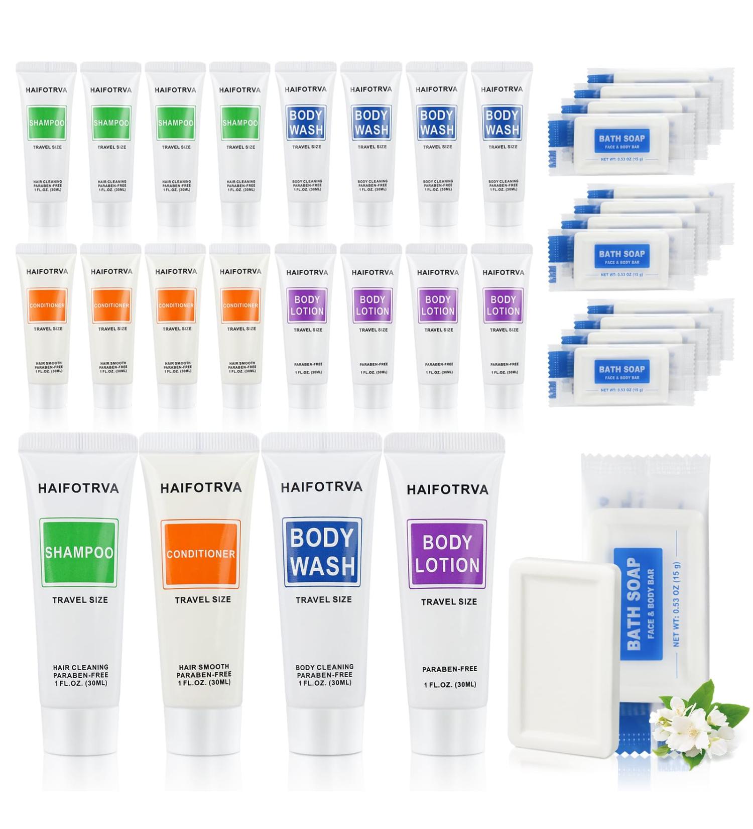 50 Pcs 5-IN-1 Hotel Soaps and Toiletries Bulk Set 5-Piece Set Mini Bulk Travel Size Toiletries Set 1 oz each Shampoo Conditioner Body Wash and Lotion 0.53 oz Soap Hotel Supplies for Guests Homeless 5-Piece Set 50.0 - Buy Online on GoSupps.com